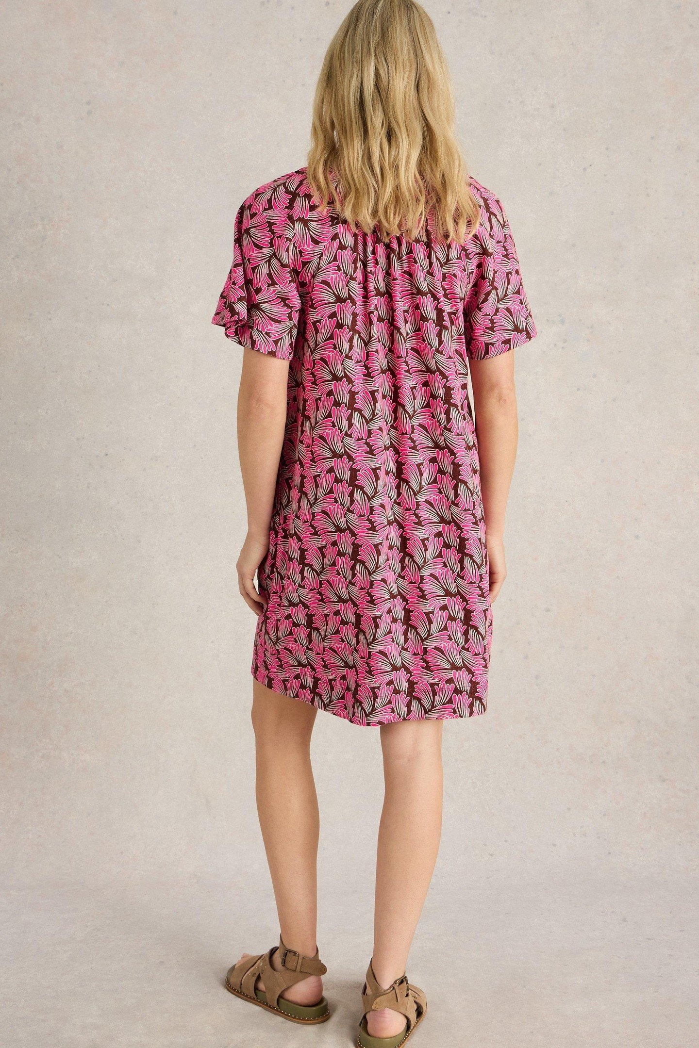 LINDSAY LINEN BLEND DRESS PINK PRINT 2