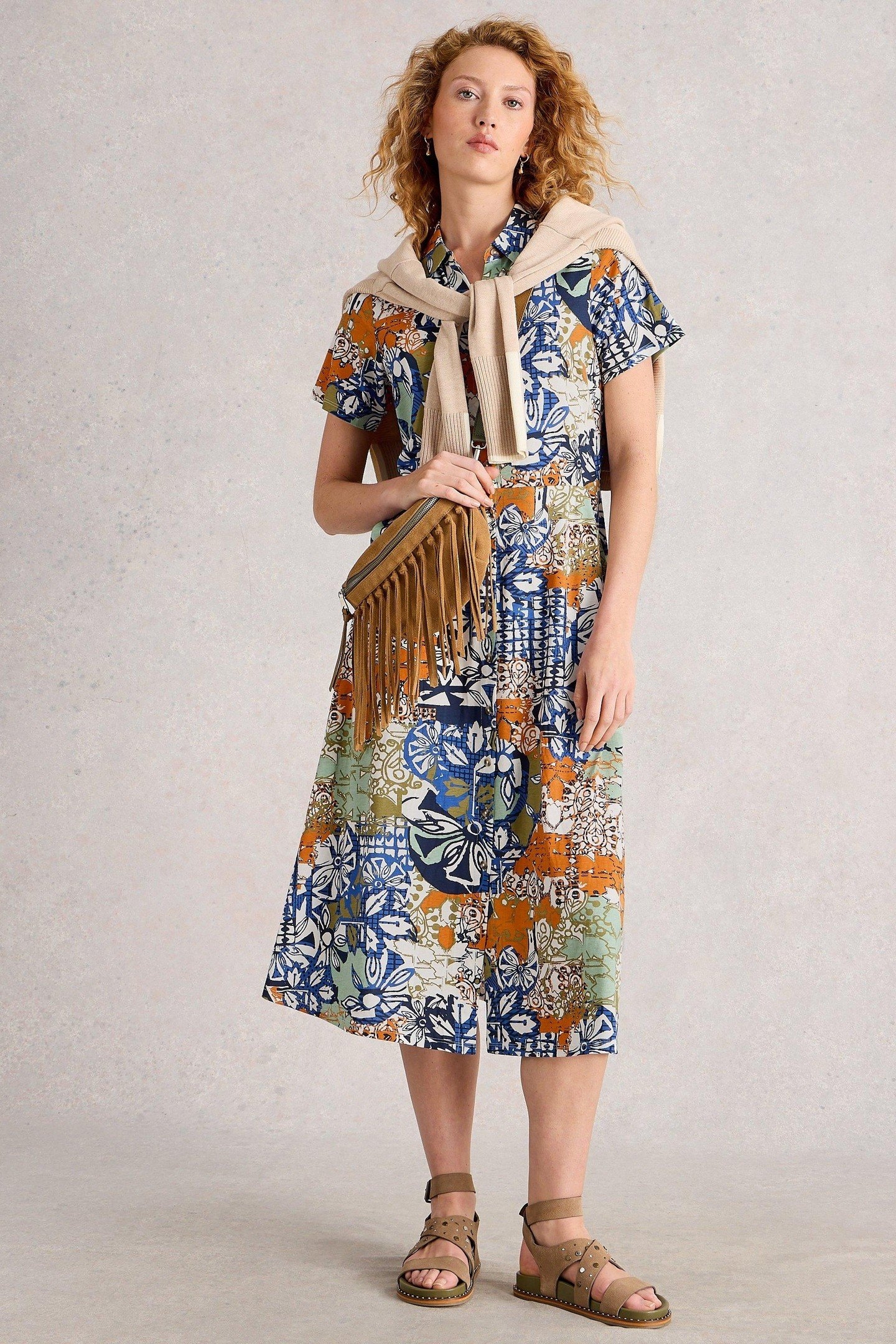 RUA JERSEY SHIRT DRESS ORANGE MULTI 1