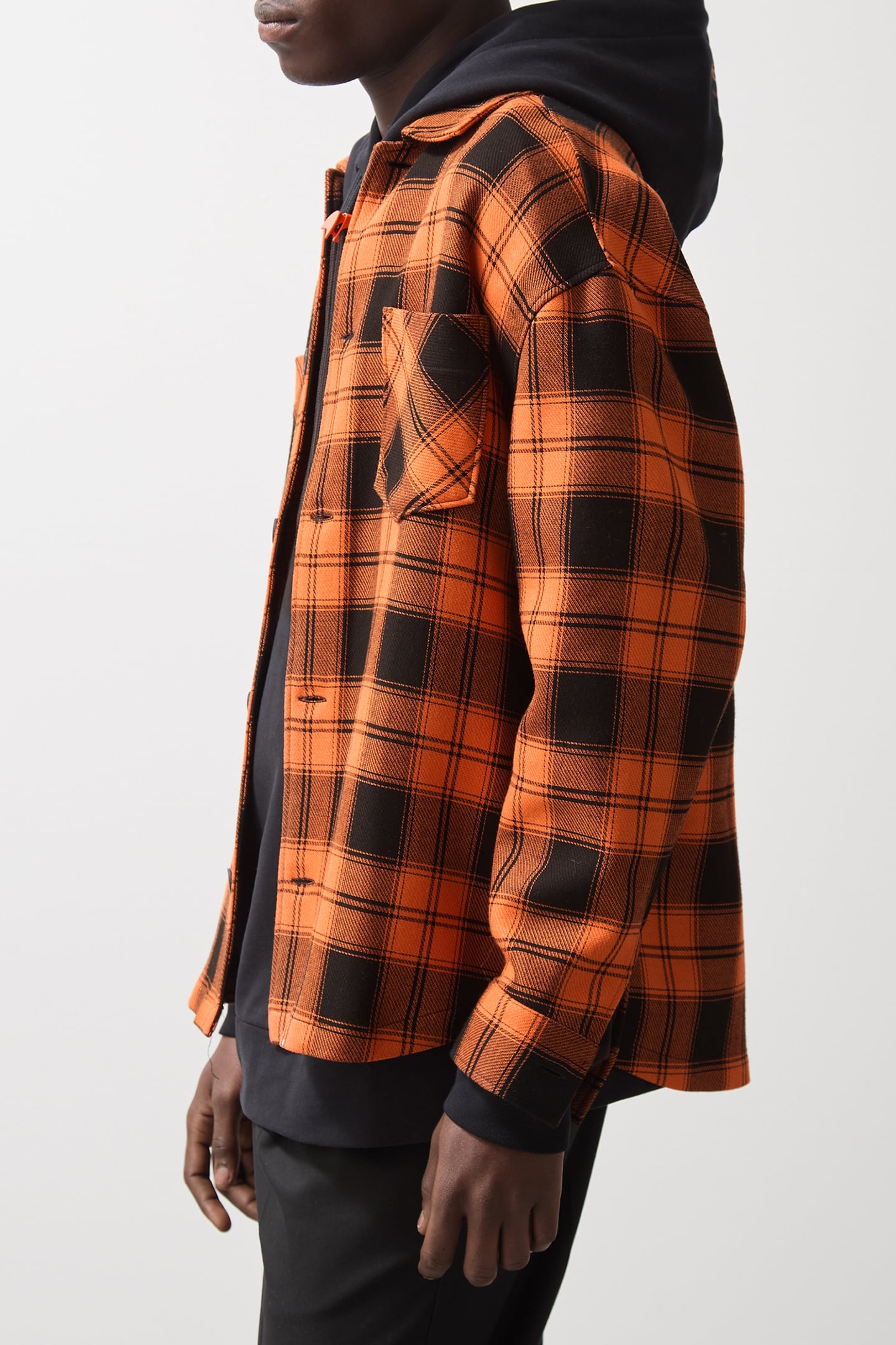 LS EMBROIDERED CHECK TWIN POCKET OVERSHIRT PAPAYA ORANGE/BLA 5