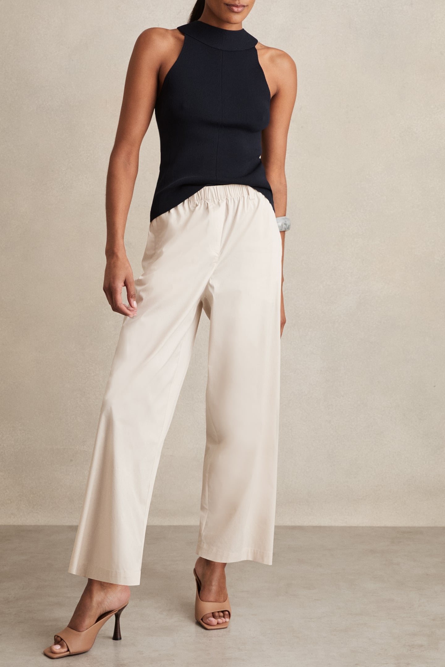 CROPPED COTTON TAPER TROUSER STONE 3