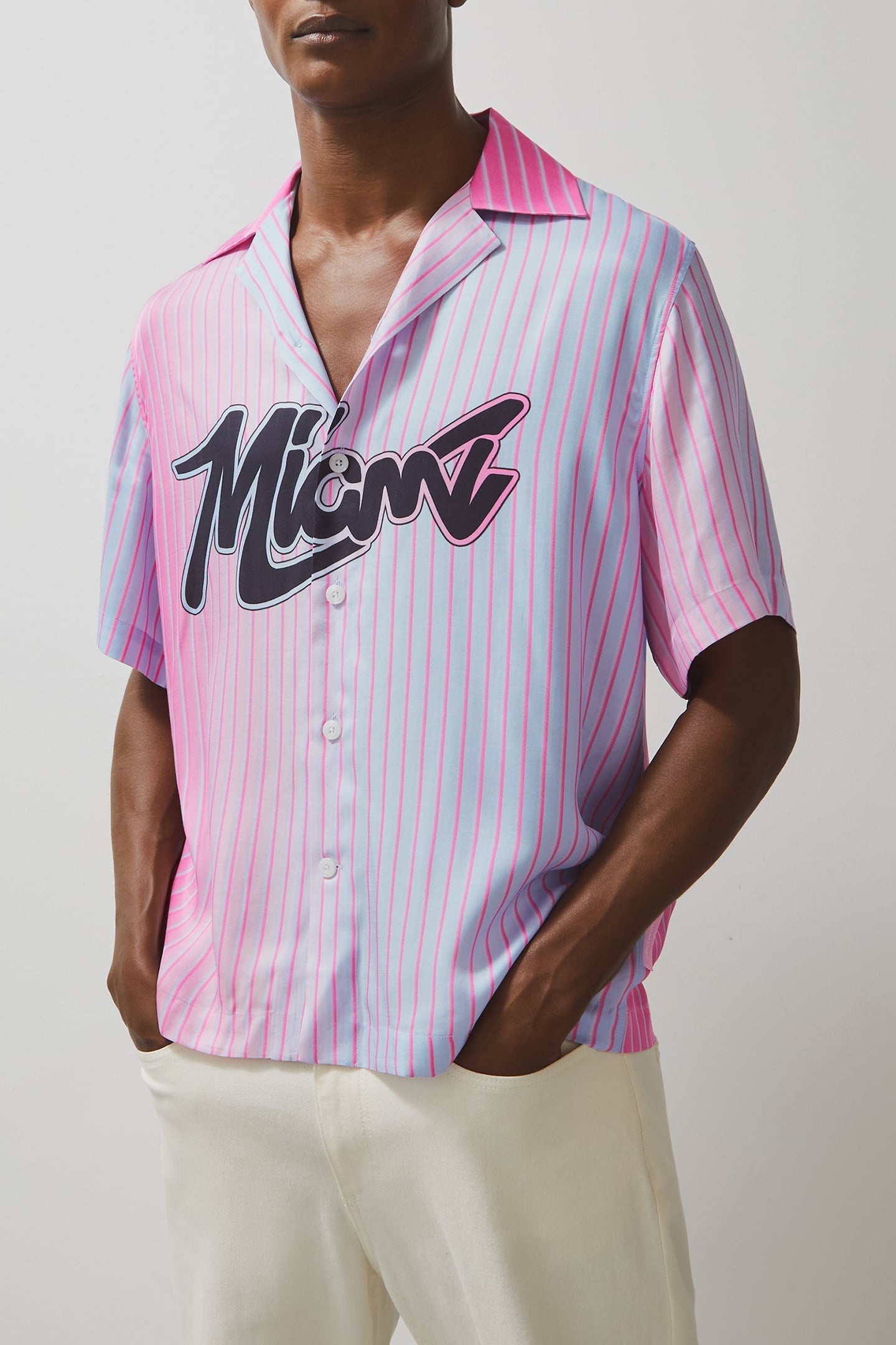 SS MIAMI PALM TREE PRINTED CUBAN SHIRT PINK 1
