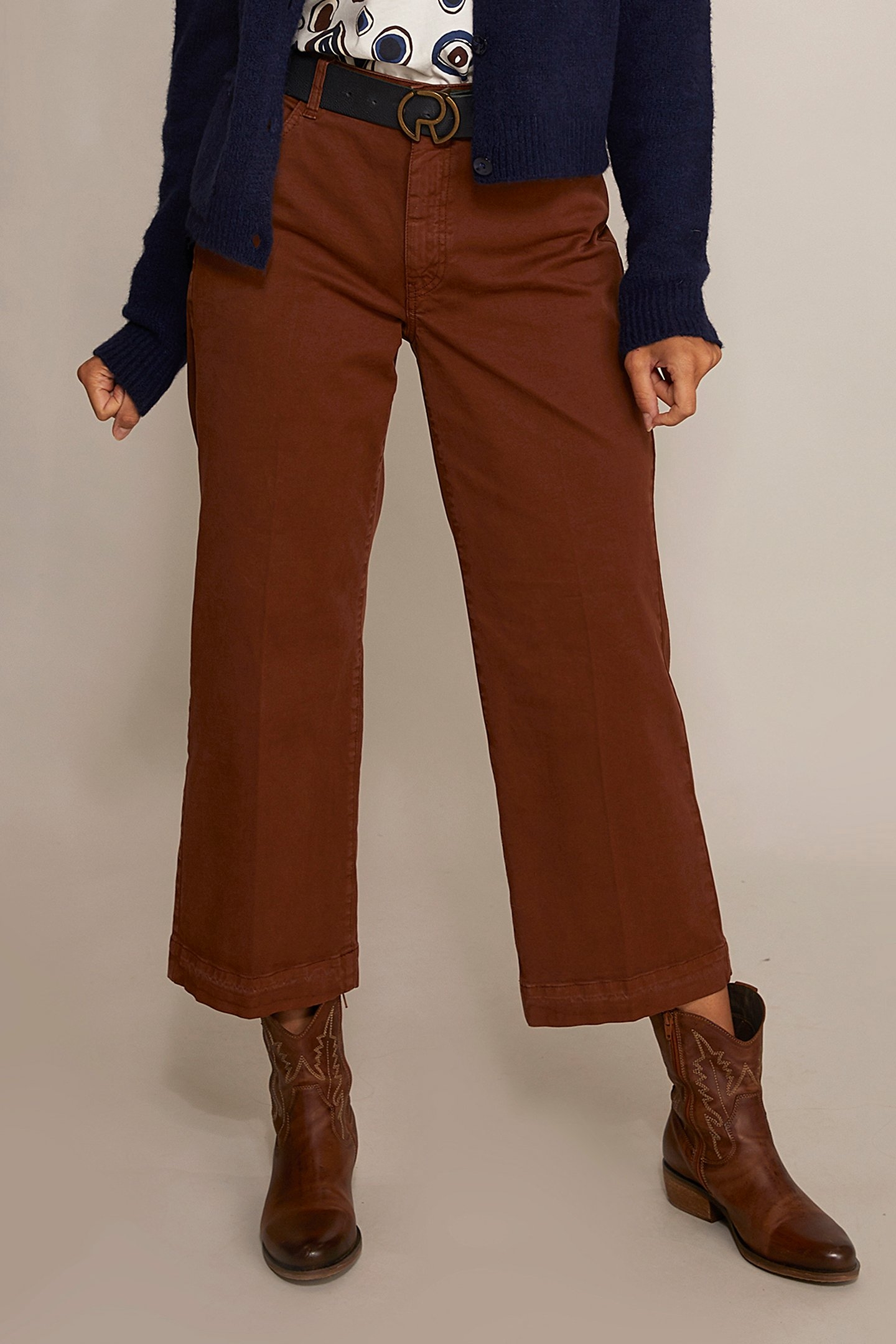 WIDE COTTON CROPPED PANTS IN BROWN 1