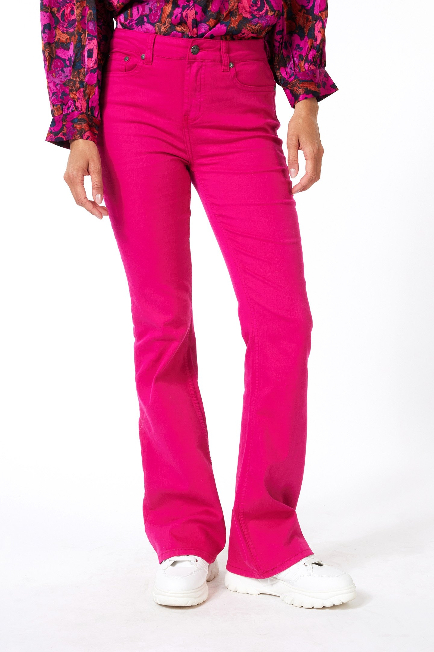 TROUSERS COLORED DENIM FLAIR FUCHSIA 1
