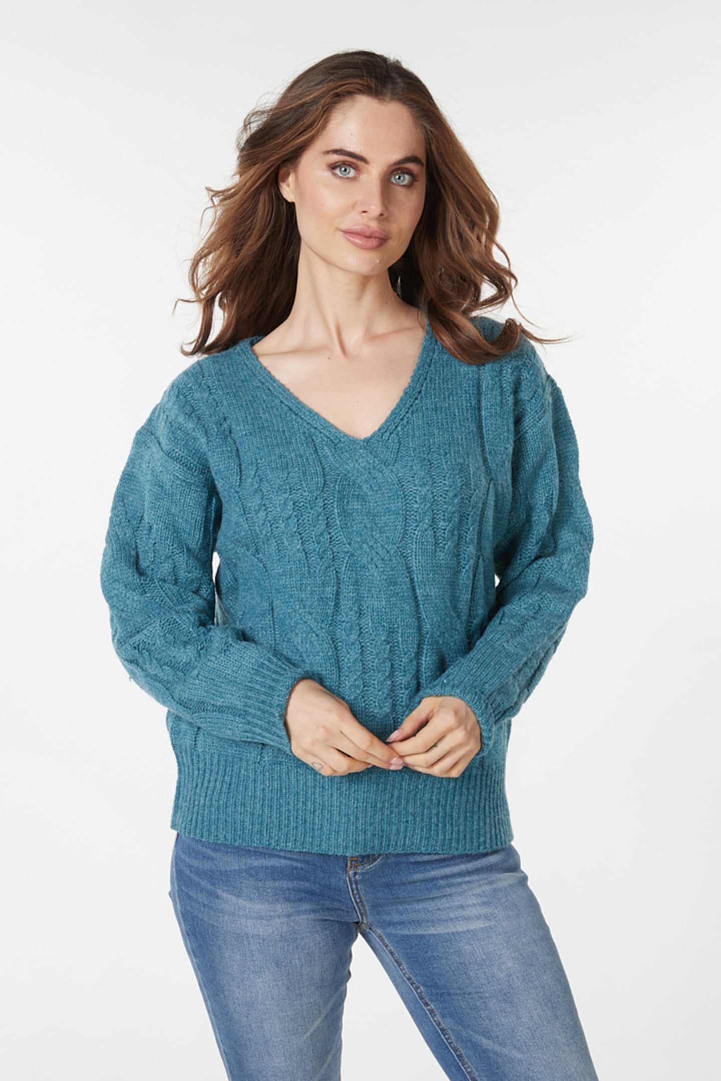 SWEATER CABLES V-NECK GALAXY BLUE 1