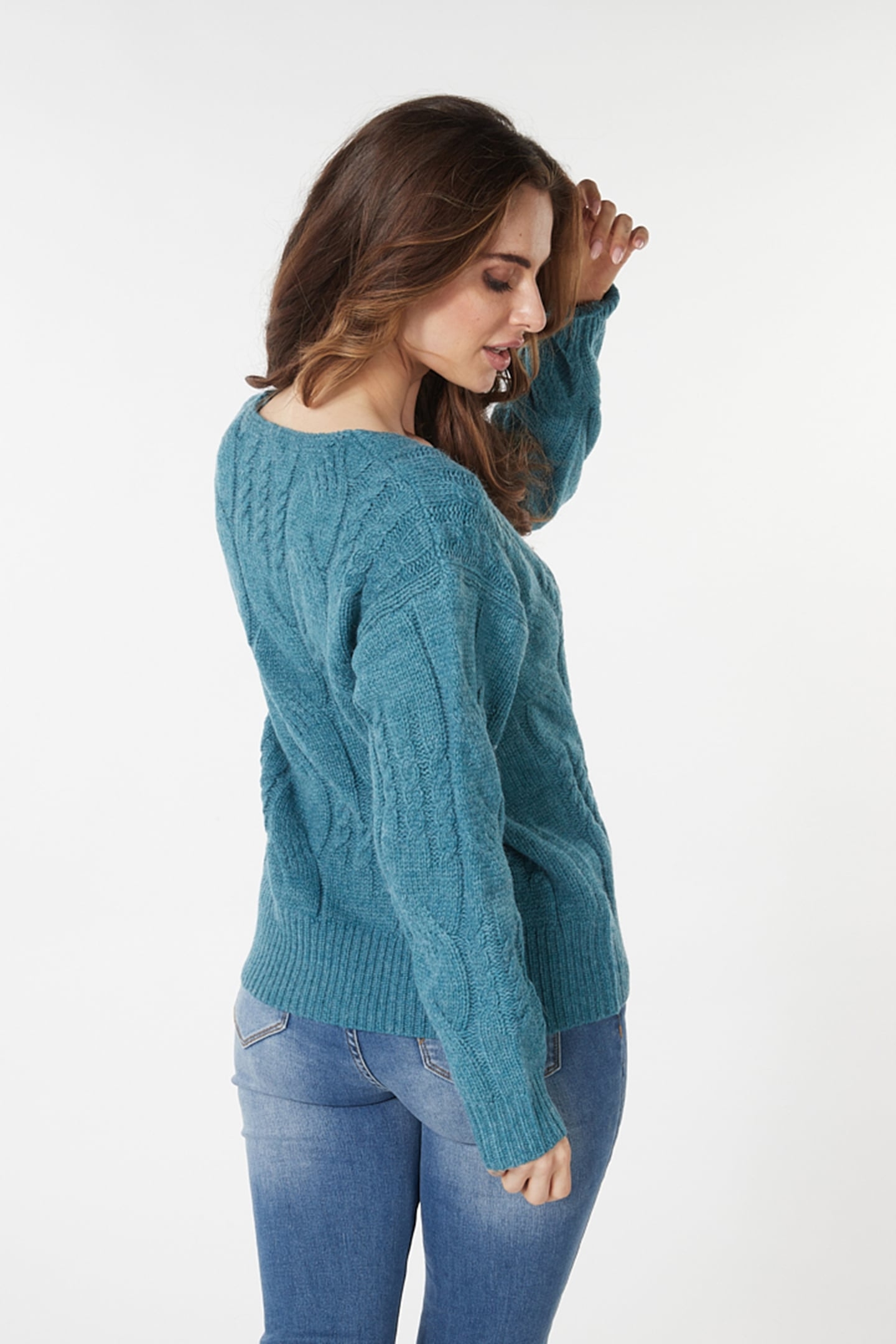 SWEATER CABLES V-NECK GALAXY BLUE 3