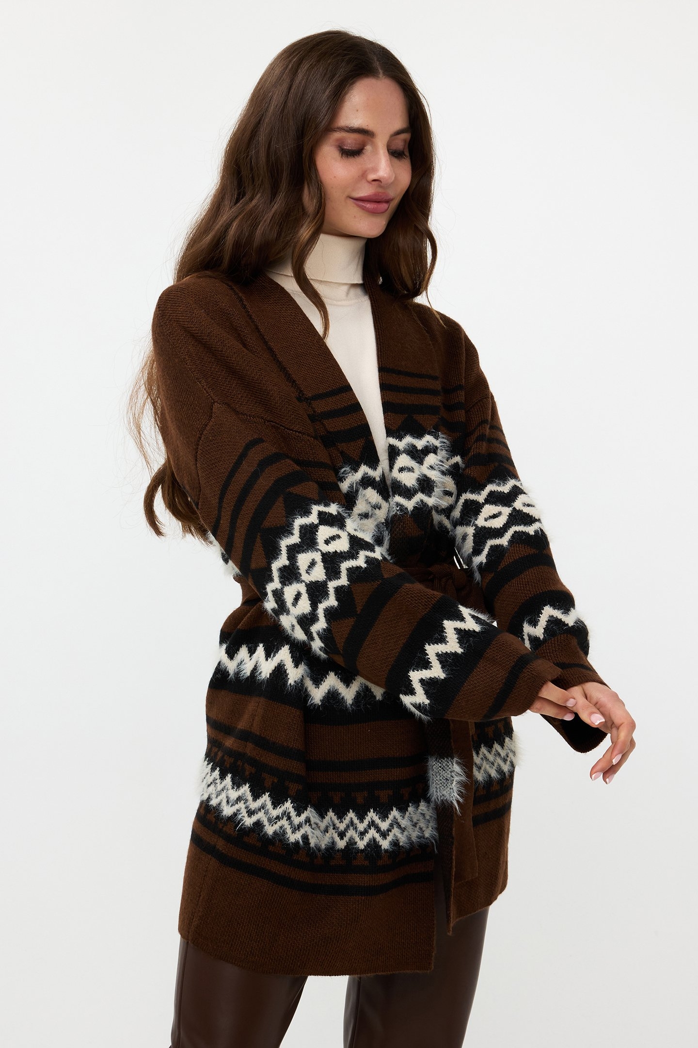 CARDIGAN HAIRY ETHNIC STRIPE CHOCOLATE 1
