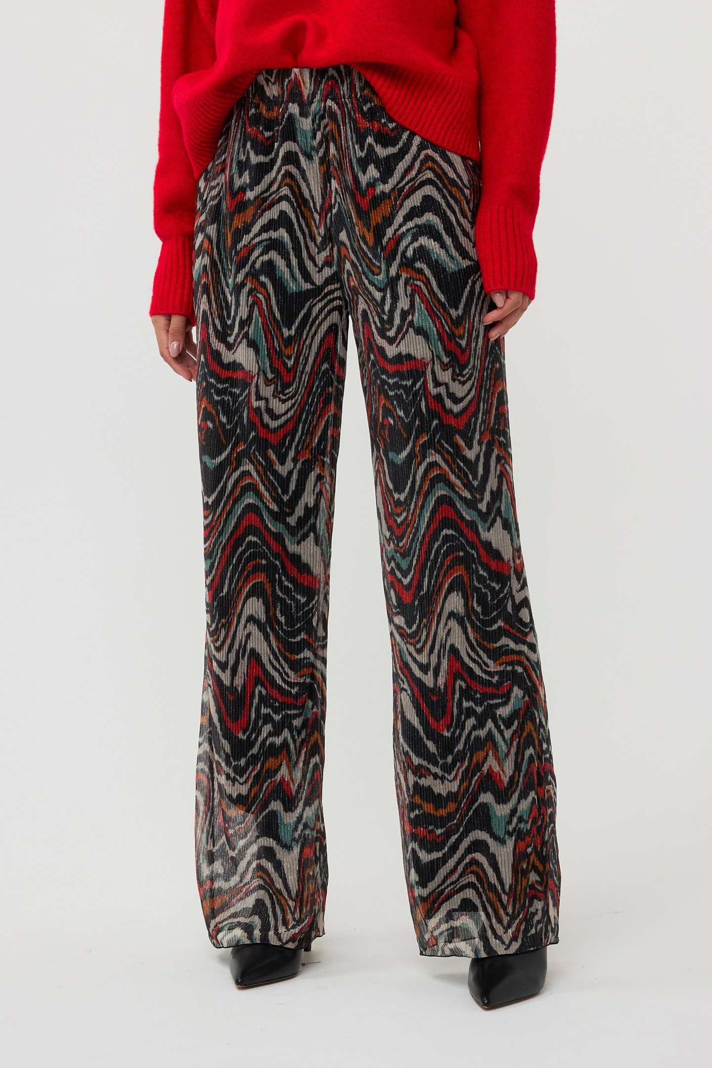 TROUSERS LUREX PLISSE WAVES PRINT 1