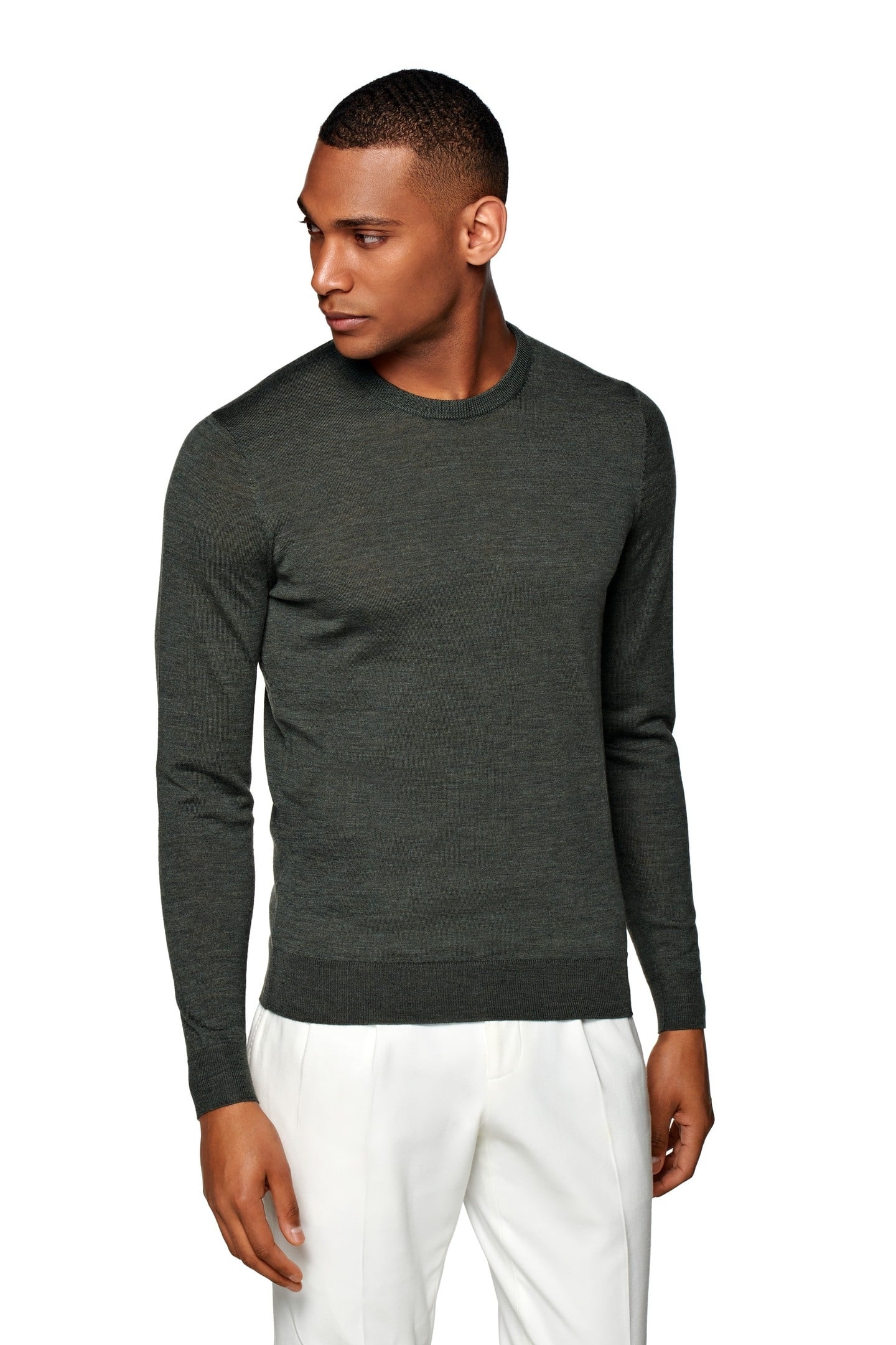 LS CREW MERINO ARMY DARK GREEN 1