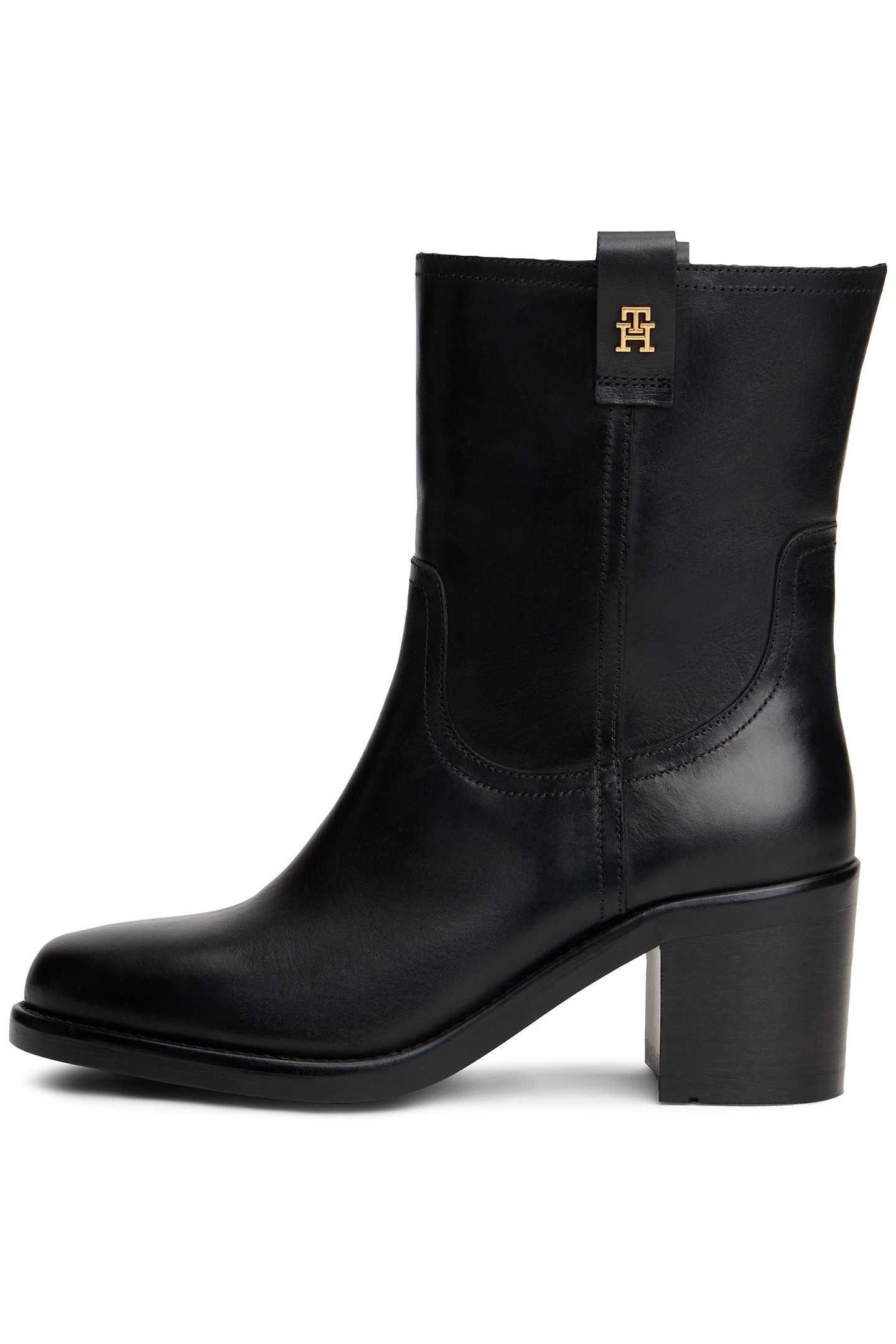 LEATHER BLOCK HEEL RIDING BOOTS BLACK 5