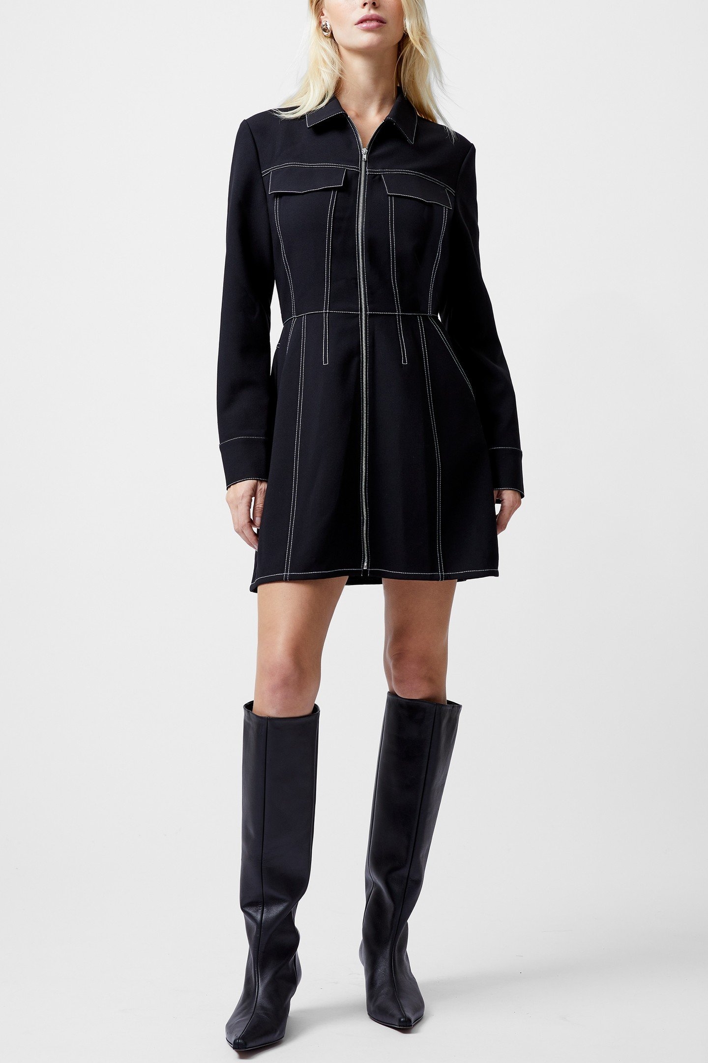 AZRA TWILL MINI DRESS UNLINED BLACK 1