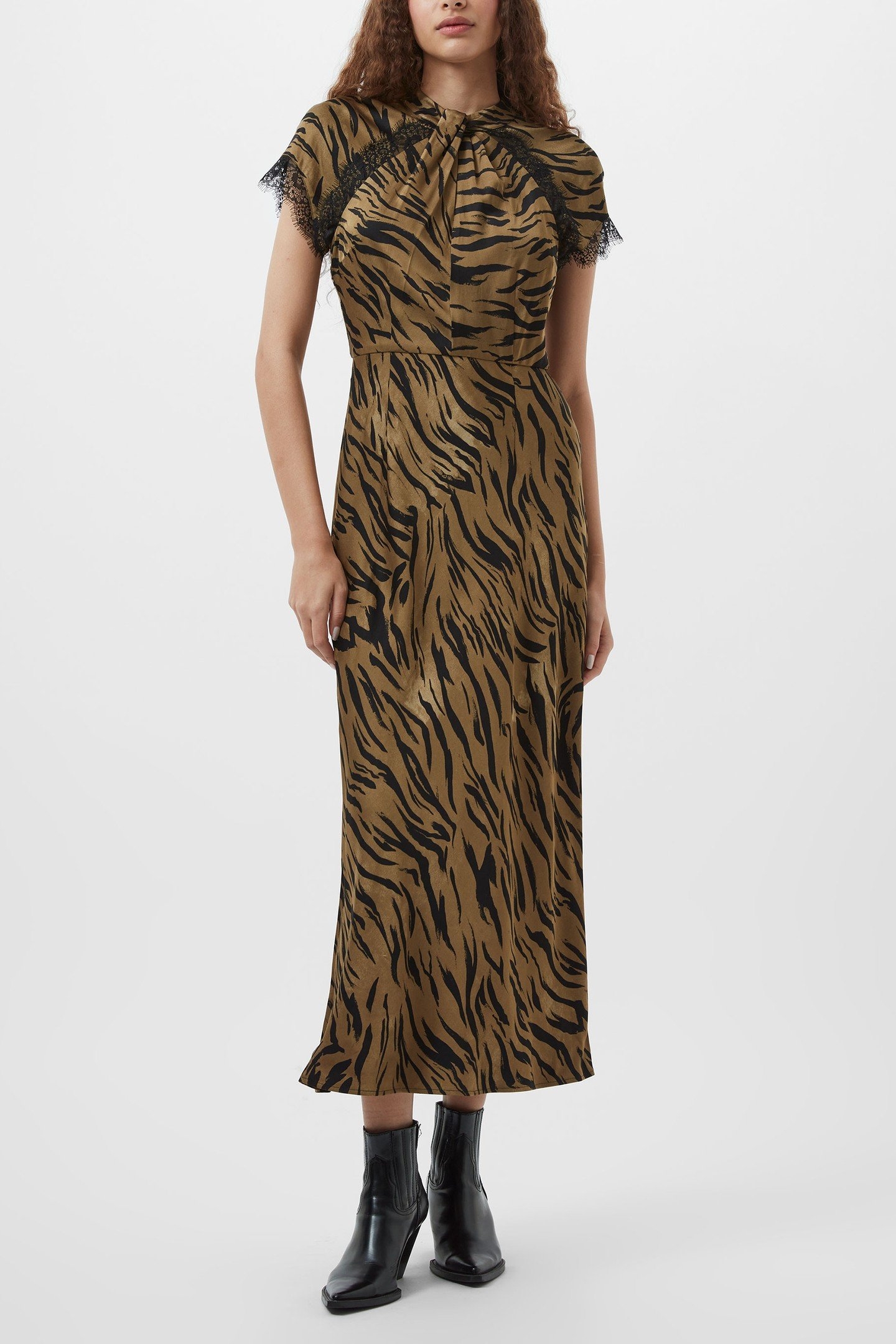 ABELINE ENNIS SATIN LACE DRESS GOLDEN OLIVE KHAKI 1