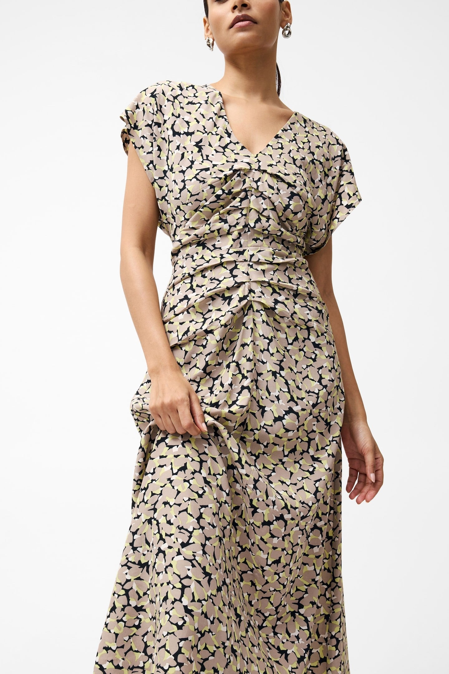 LILLIAN DRAPPED FRONT DRESS GOLDEN OLIVE KHAKI 1