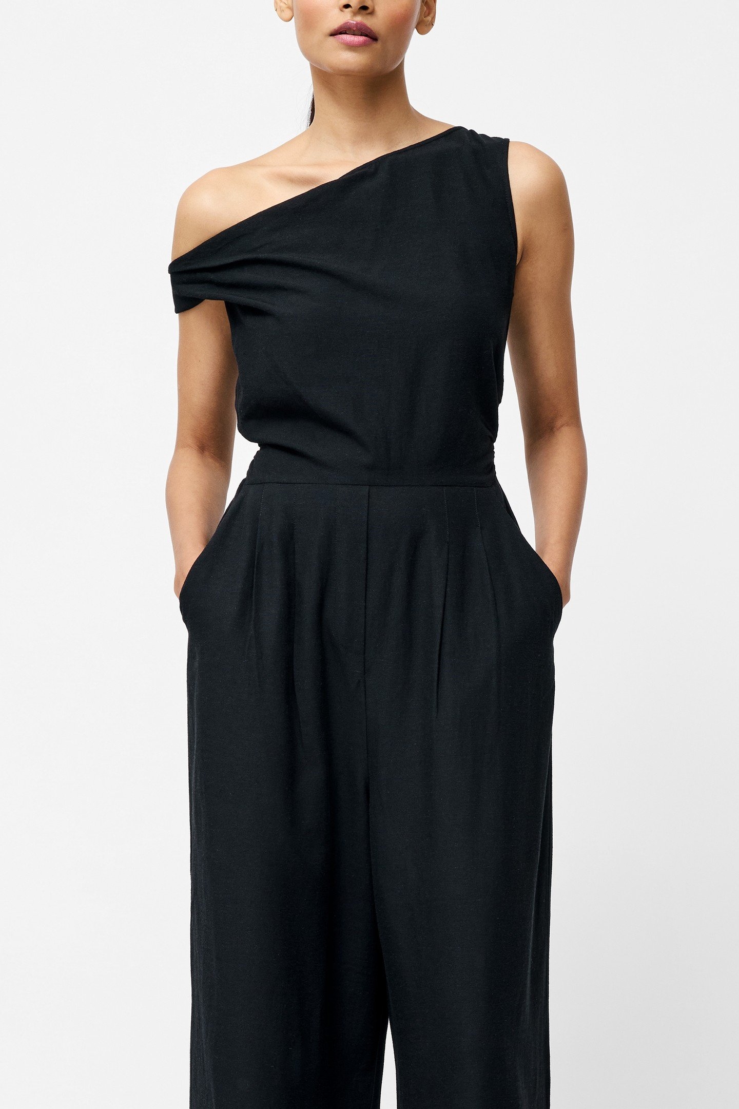ARIETTE LINEN BLEND JUMPSUIT BLACK 2