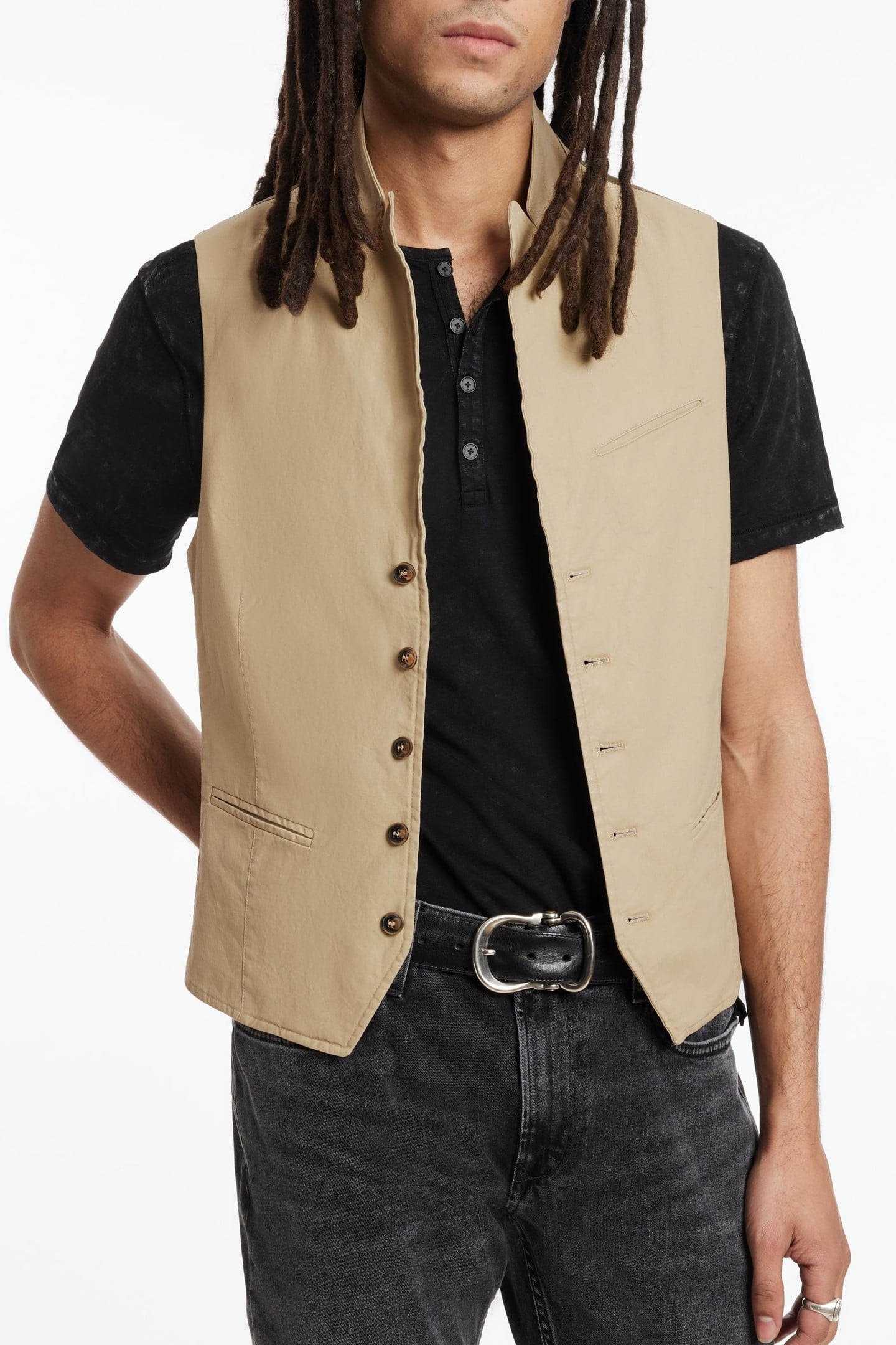 SLIM FIT PEAK LAPEL VEST CARAMEL 1