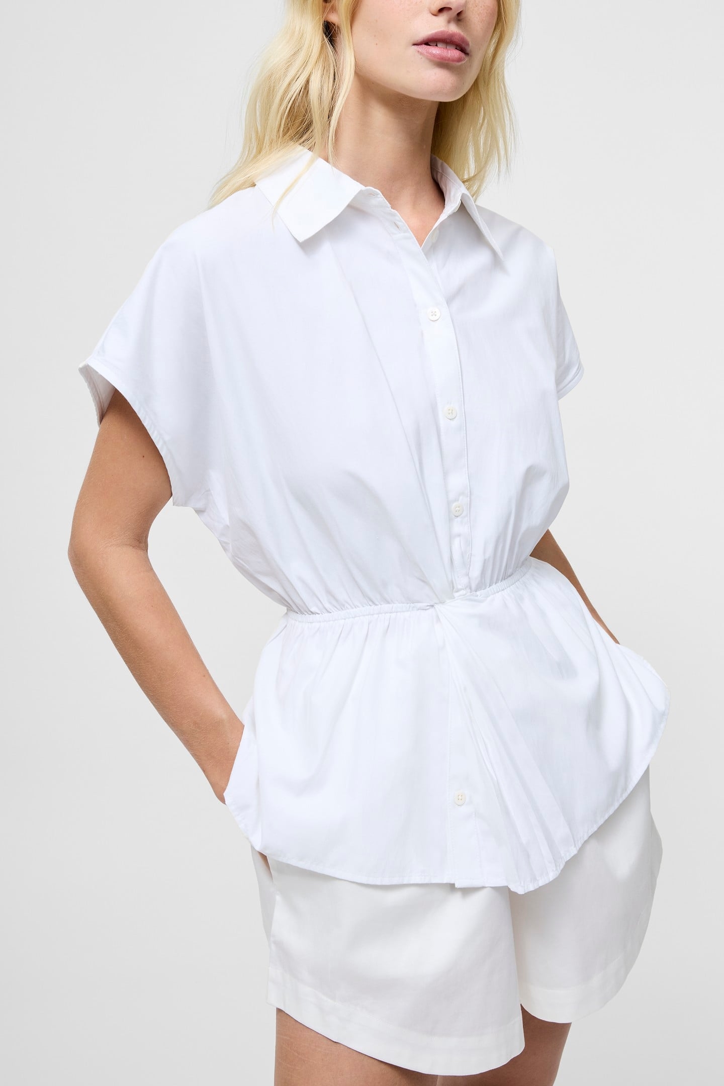 ERA POPLIN TWIST KNOT SHIRT LINEN WHITE 2