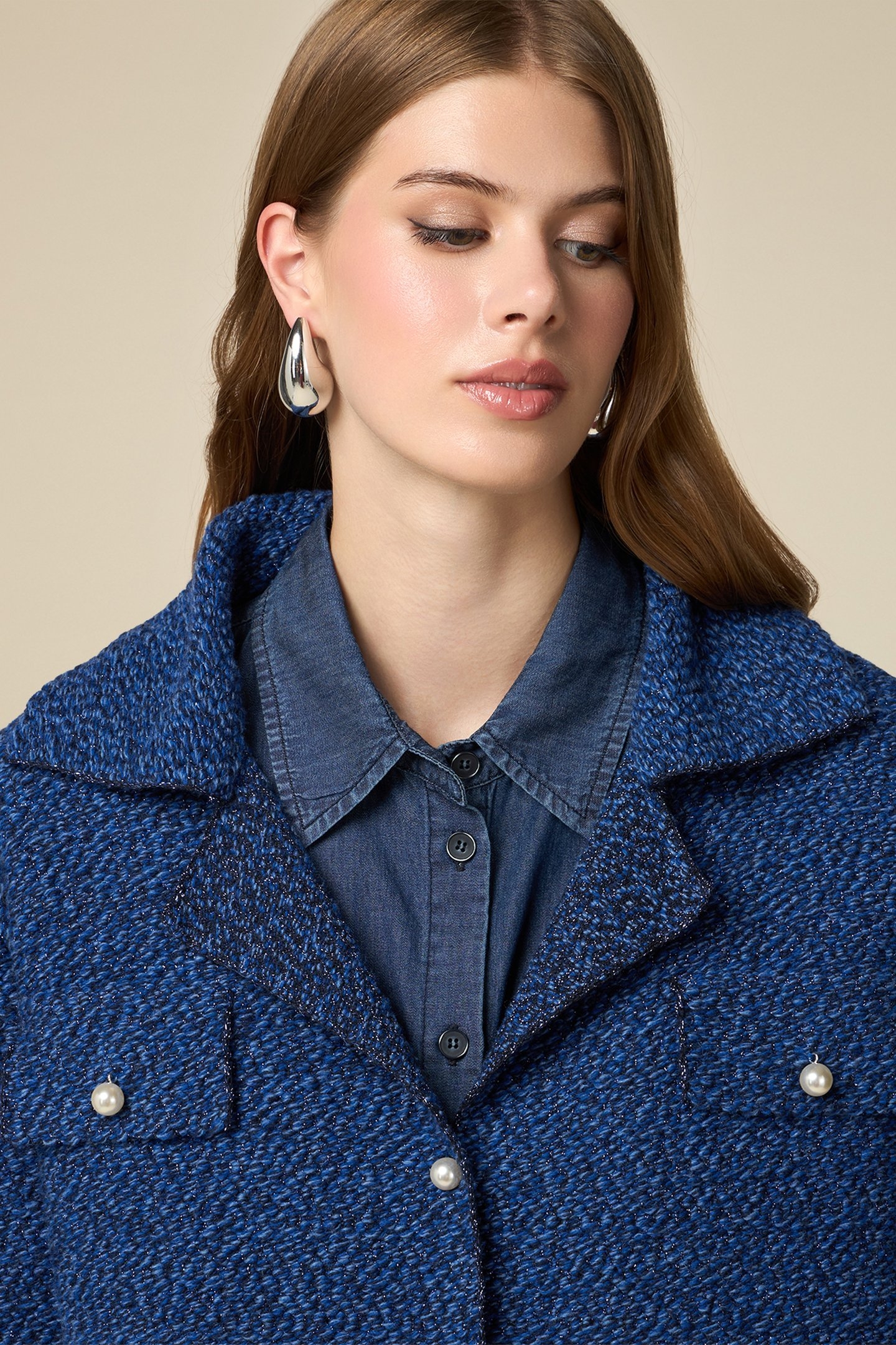 WOOL BLEND KNIT BOXY JACKET BLUE 4