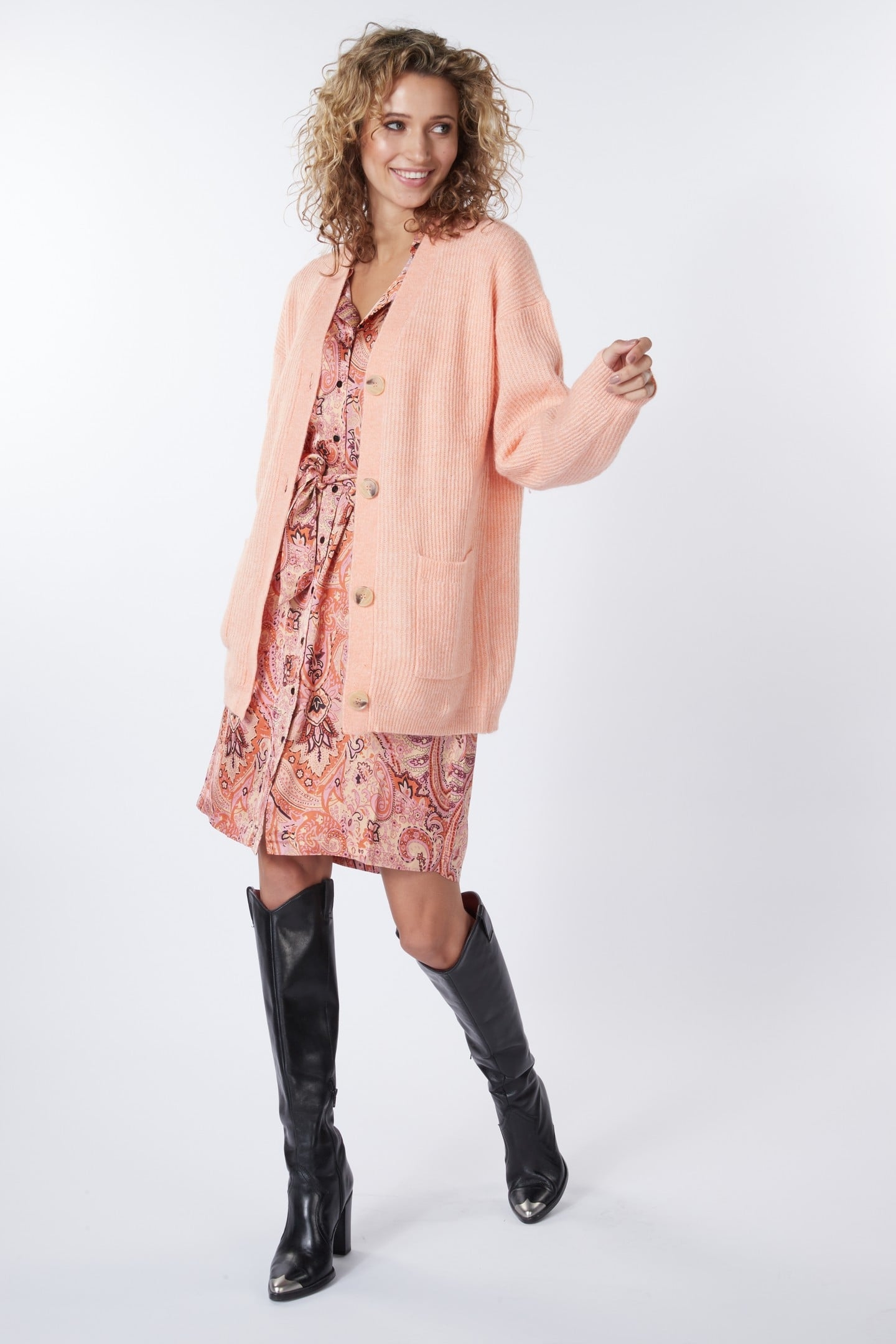 CARDIGAN MELANGE POCKETS PUMPKIN 1