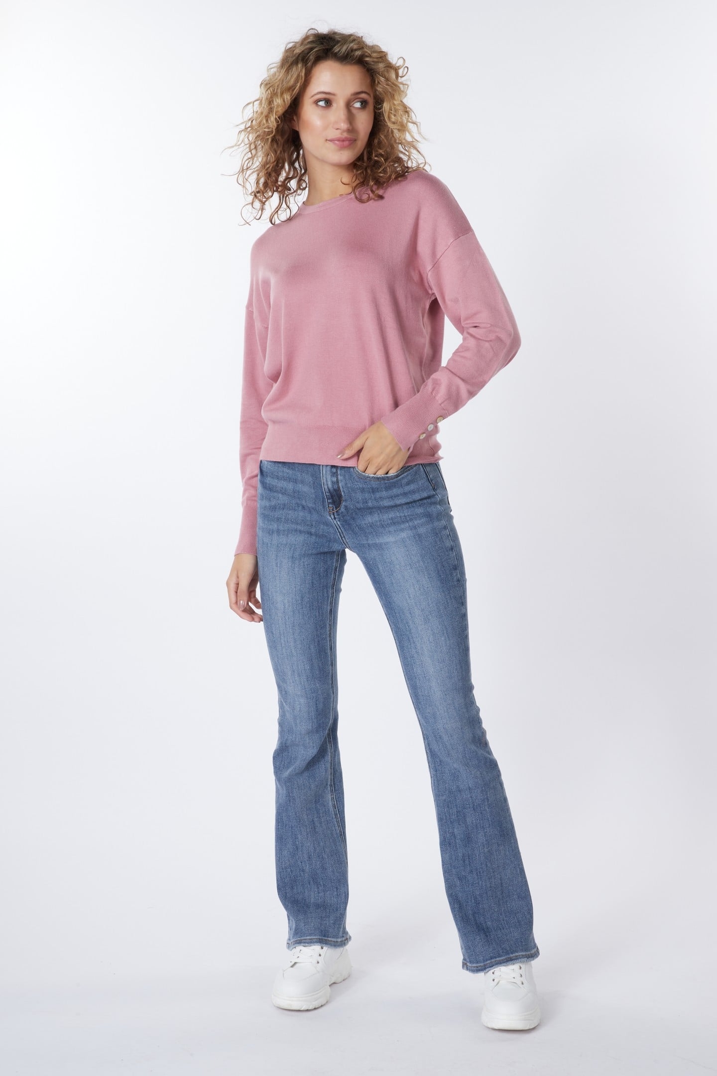 SWEATER BASIC BUTTON SLVE CUFF VINTAGE ROSE 1