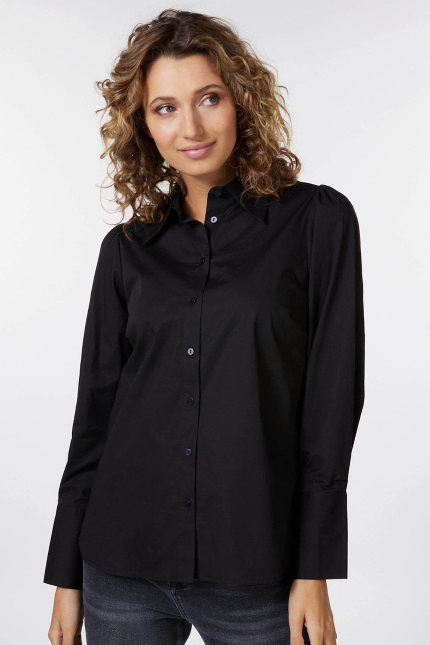 BLOUSE FINE GATHERING POPLIN BLACK 2