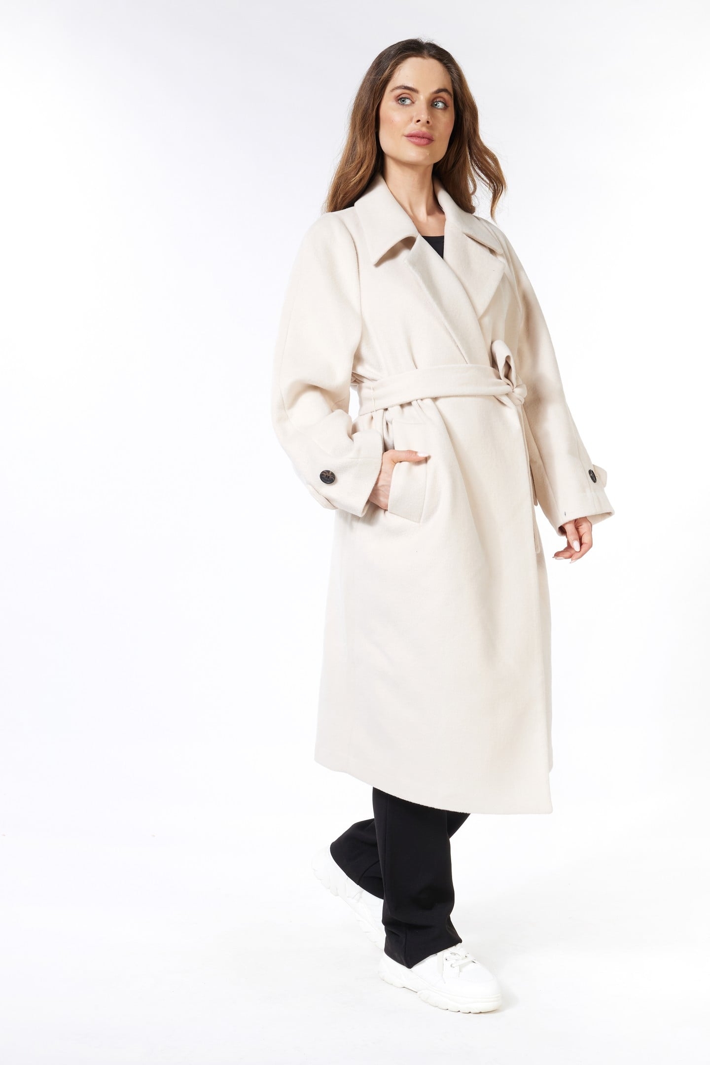 COAT LONG BELT LIGHT SAND 1