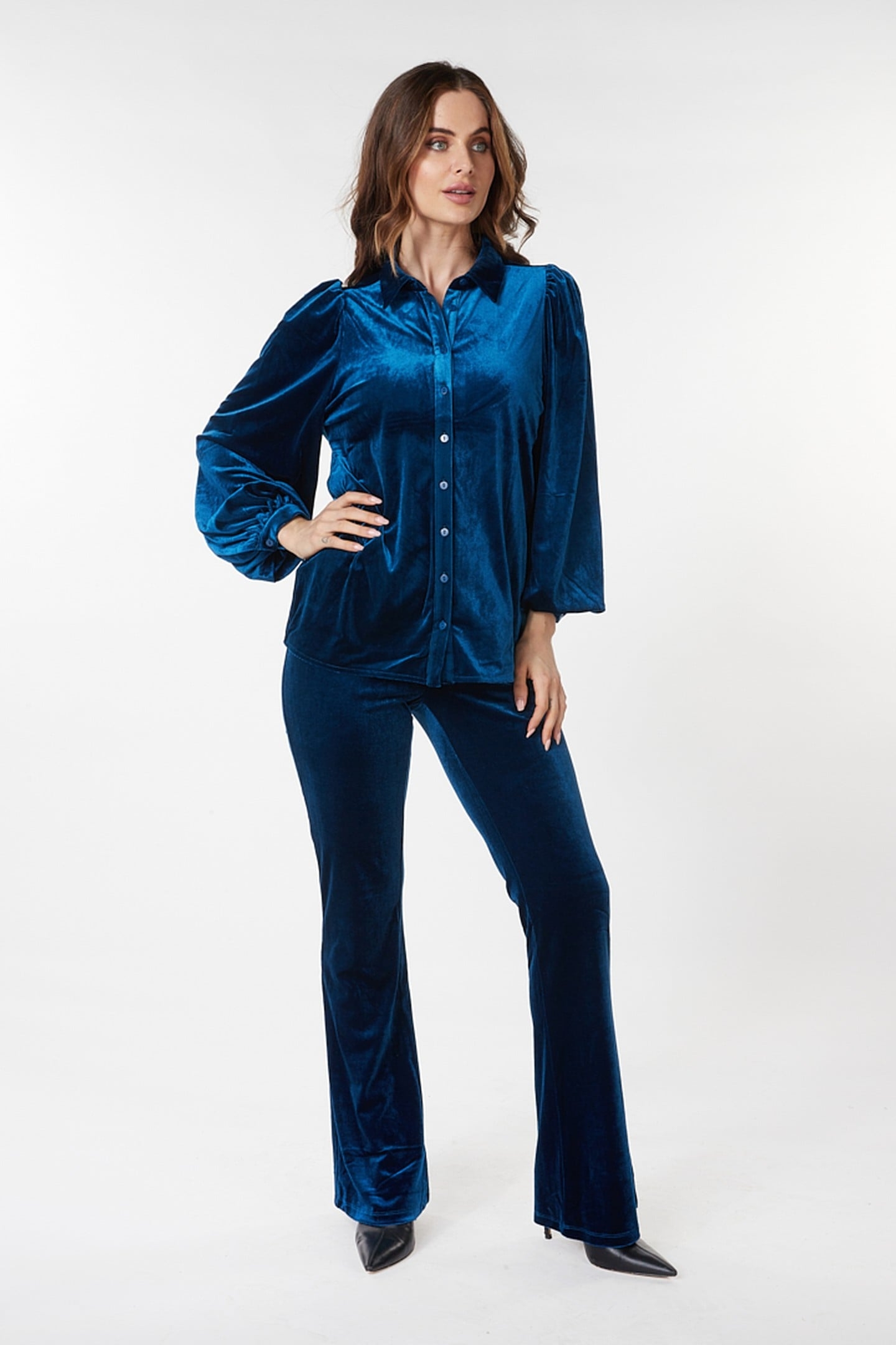 TROUSERS FLAIR VELOURS GALAXY BLUE 1