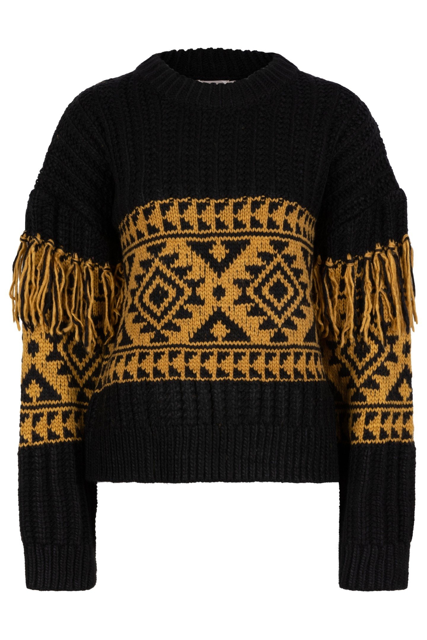 SWEATER JACQUARD FRINGES BLACK / OLIVE 6