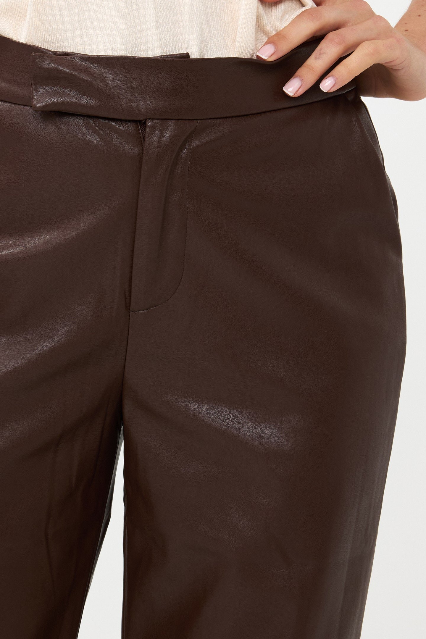 TROUSERS WIDE VEGAN LEATHER CHOCOLATE 8