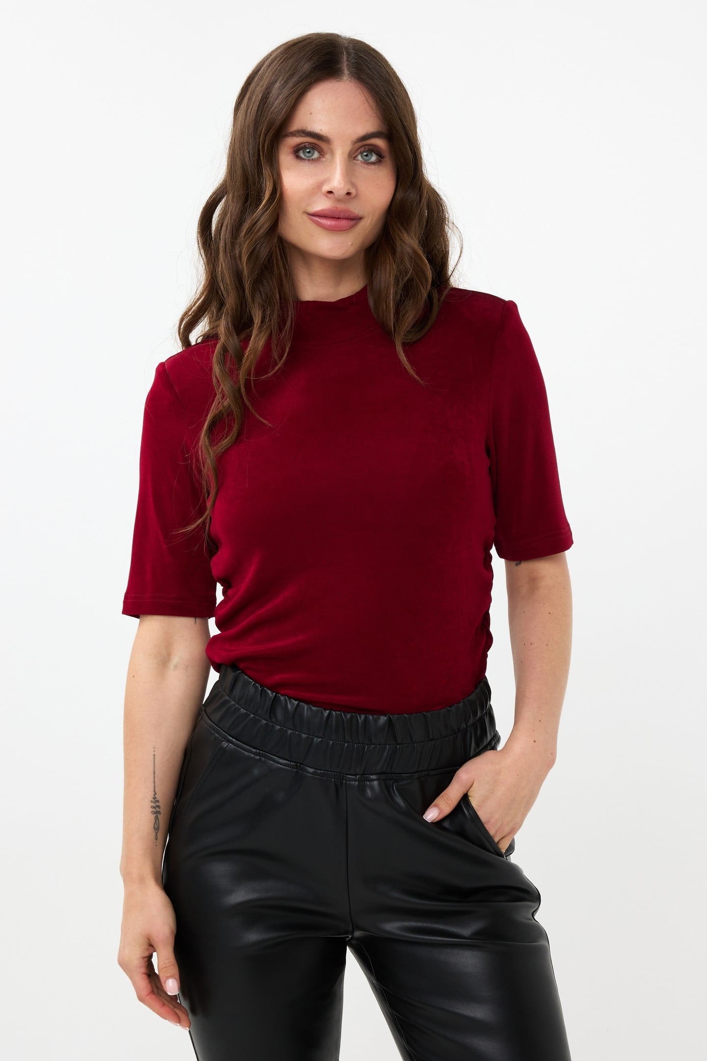TOP WRINKLED WAIST WINE RED 3