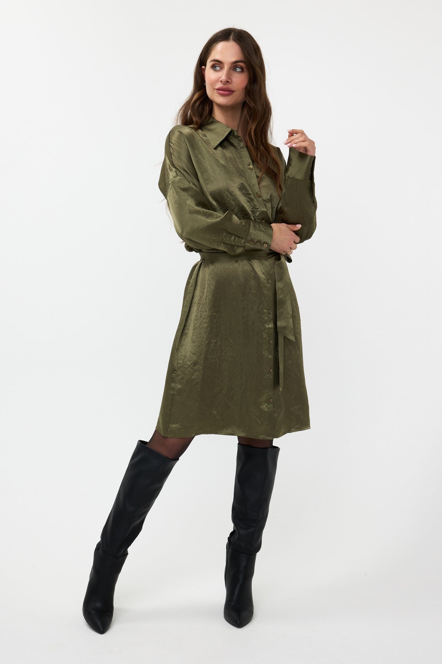 DRESS CRUSHED SATIN MOSS GREEN 1