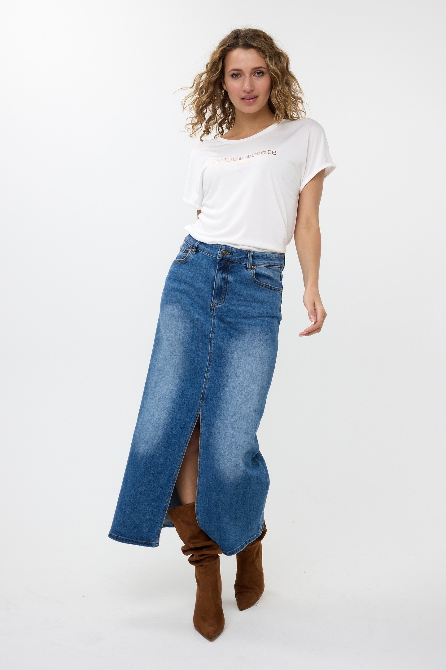 SKIRT DENIM LONG SLIT JEANS BLUE 1