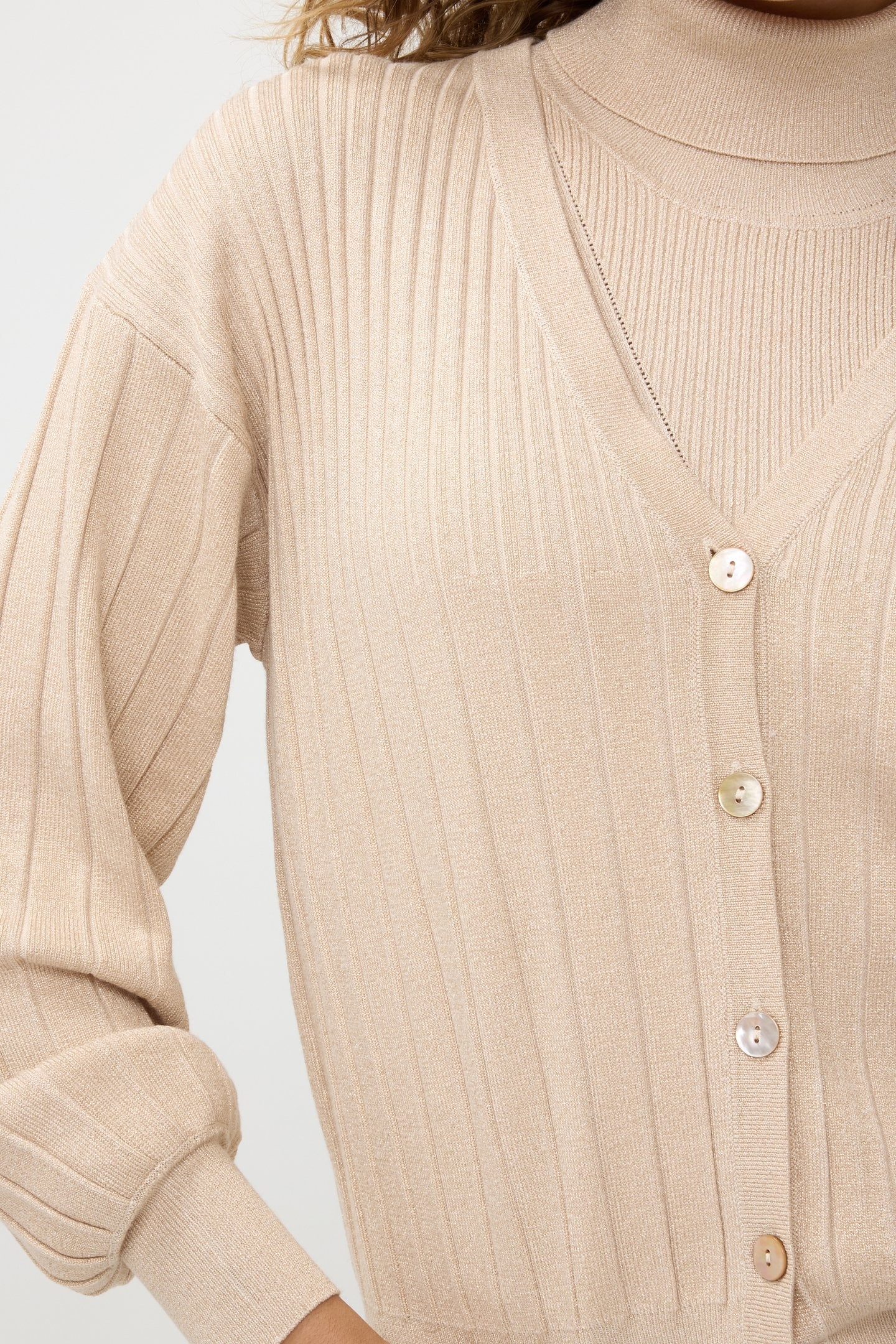 CARDIGAN RIB LUREX LIGHT SAND 8