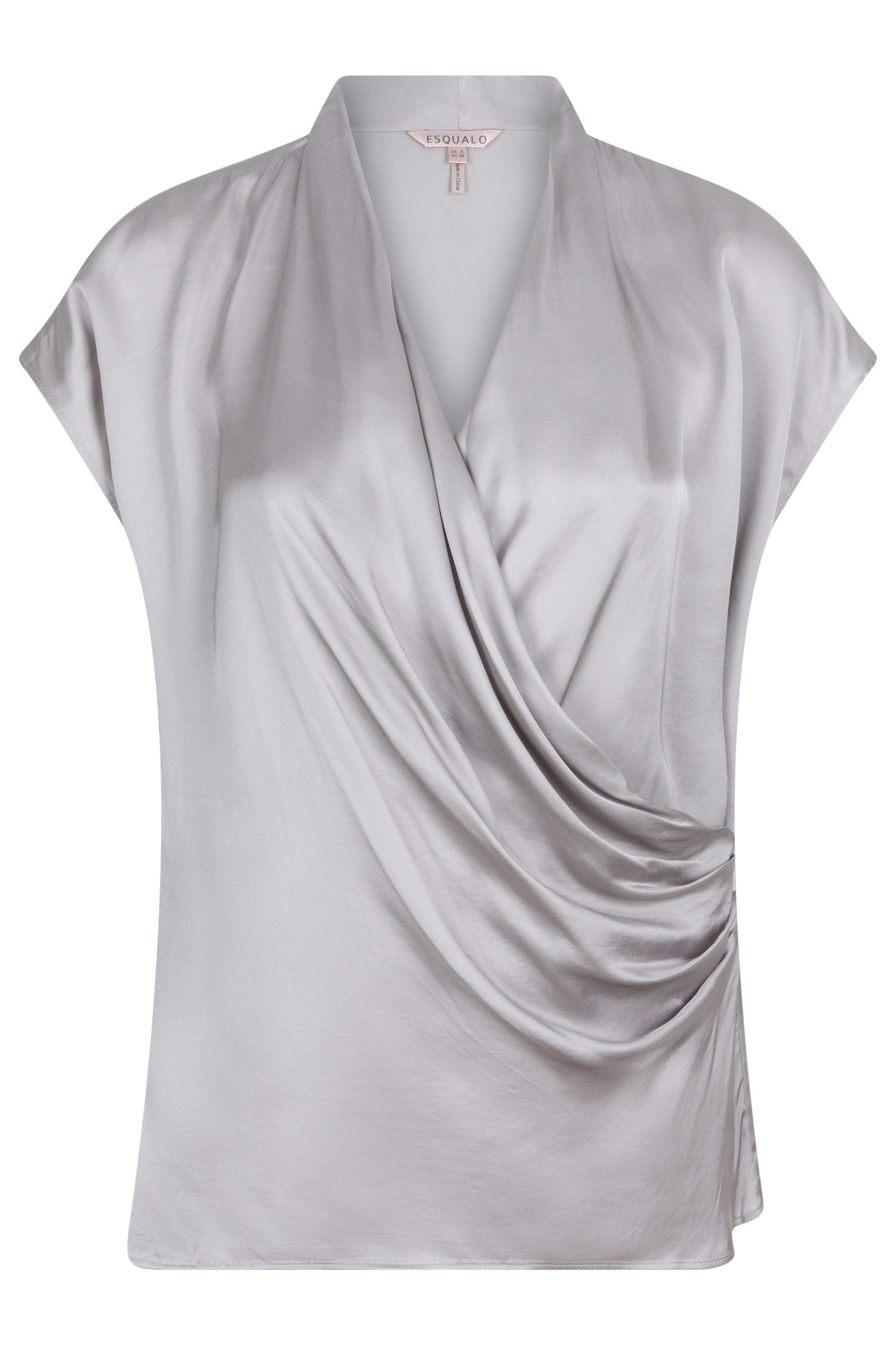 BLOUSE SATIN OVERLAP GATHERING LIGHT GREY 4