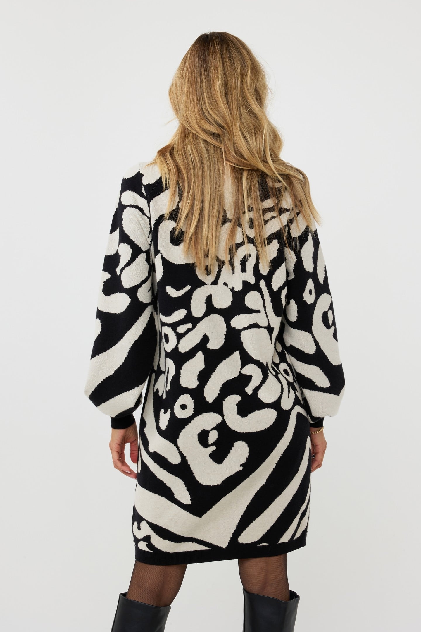 DRESS 2TONE JACQUARD ANIMAL BLACK / GREY 3