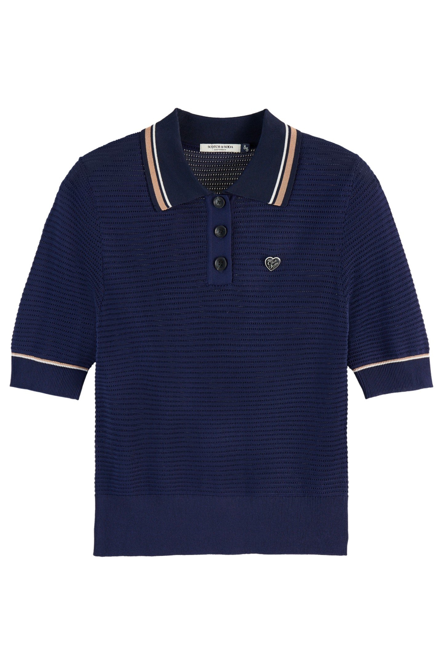 POINTELLE COLLARED KNITTED TEE NAVY 1