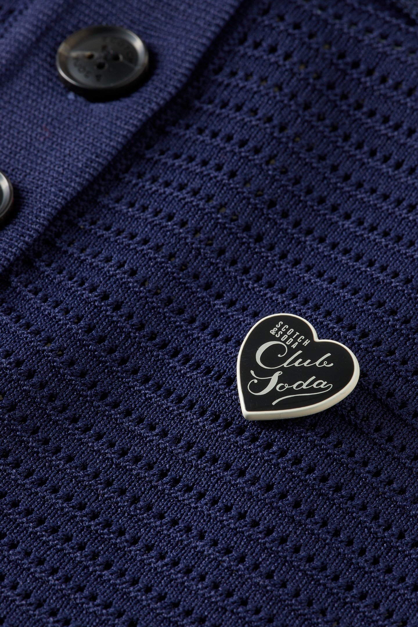 POINTELLE COLLARED KNITTED TEE NAVY 2