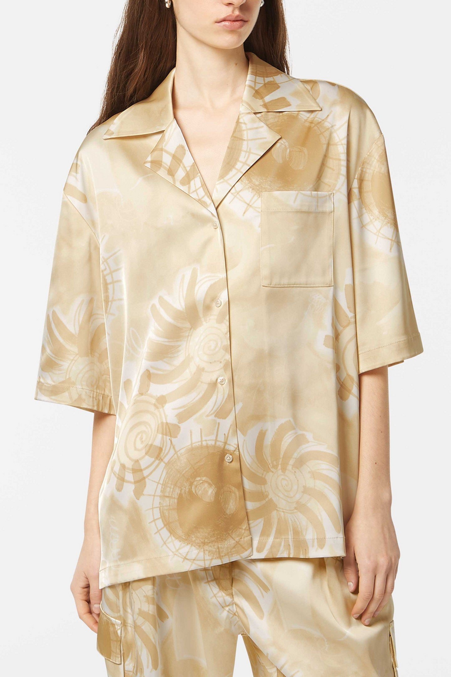 SATIN PRINTED SHORT SLEEVE SHIRT ABSTRACT SUN SAND 3