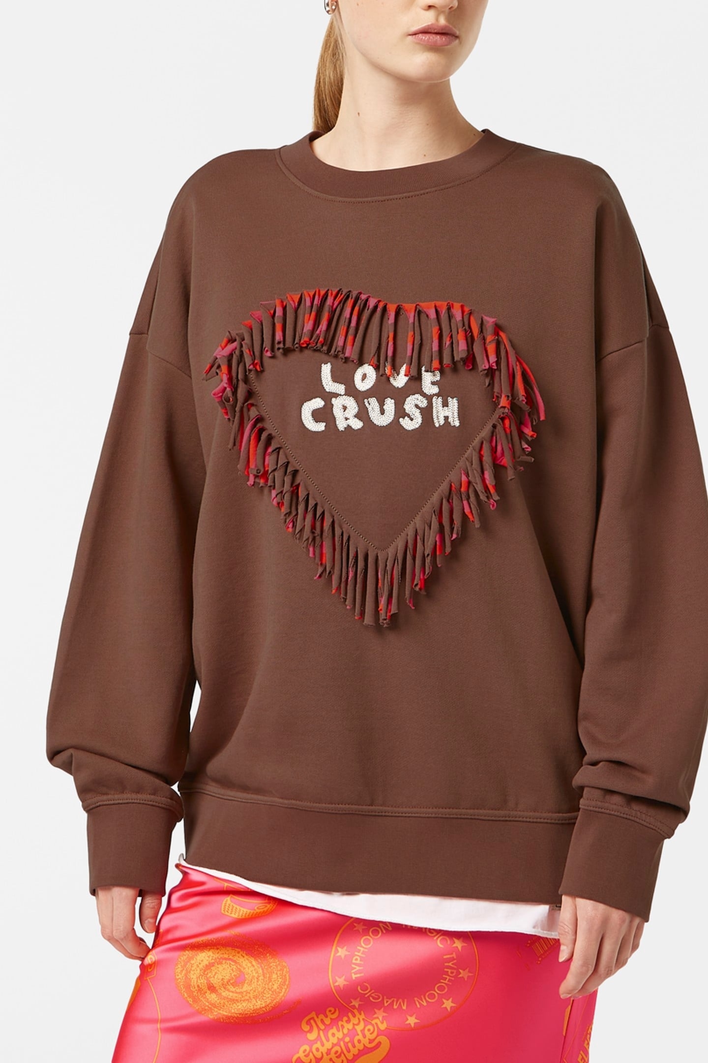 FRINGED HEART OVERSIZED FIT SWEATSHIRT COLD BREW 2