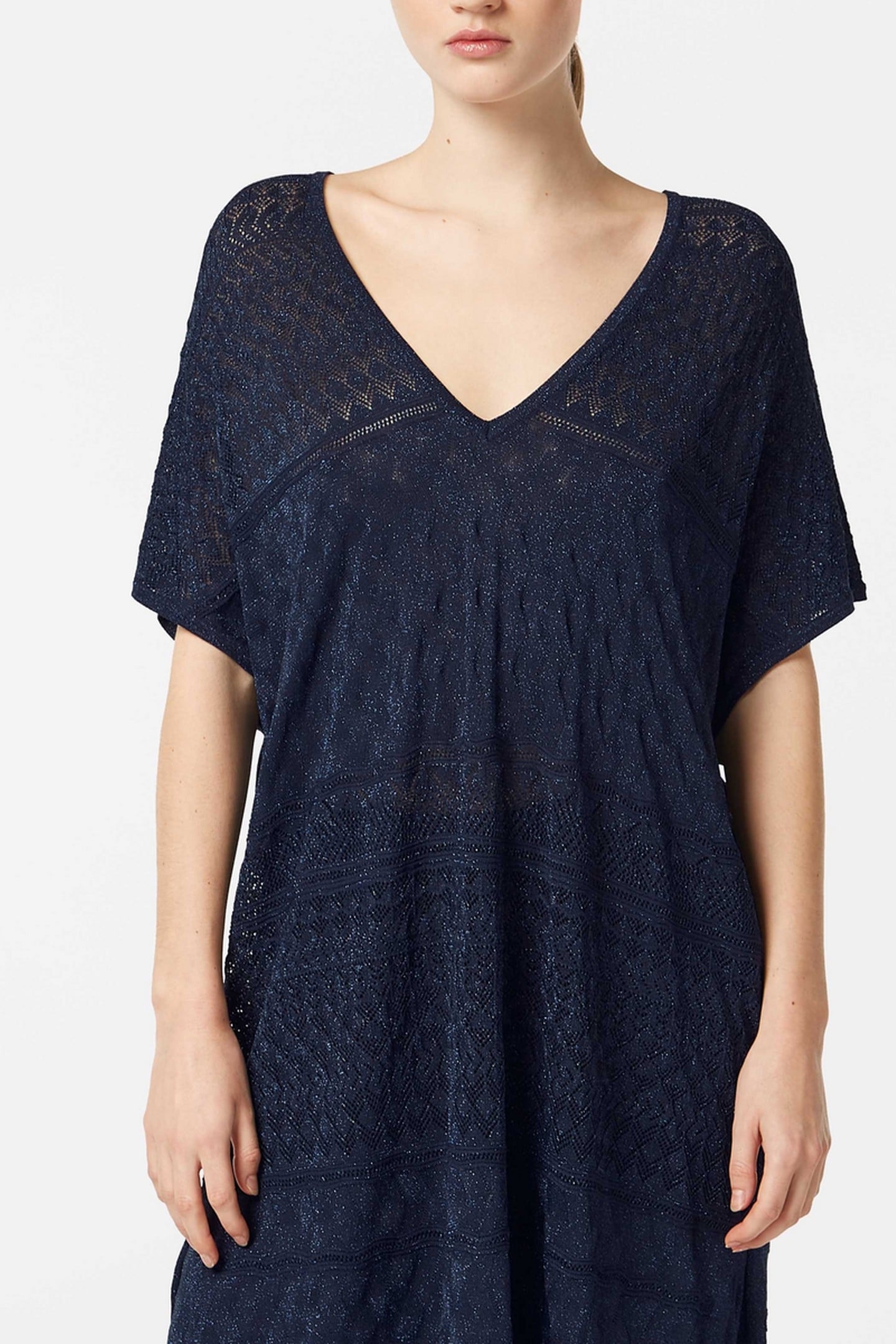 METALLIC POINTELLE KNITTED TUNIC MIDNIGHT BLUE 2