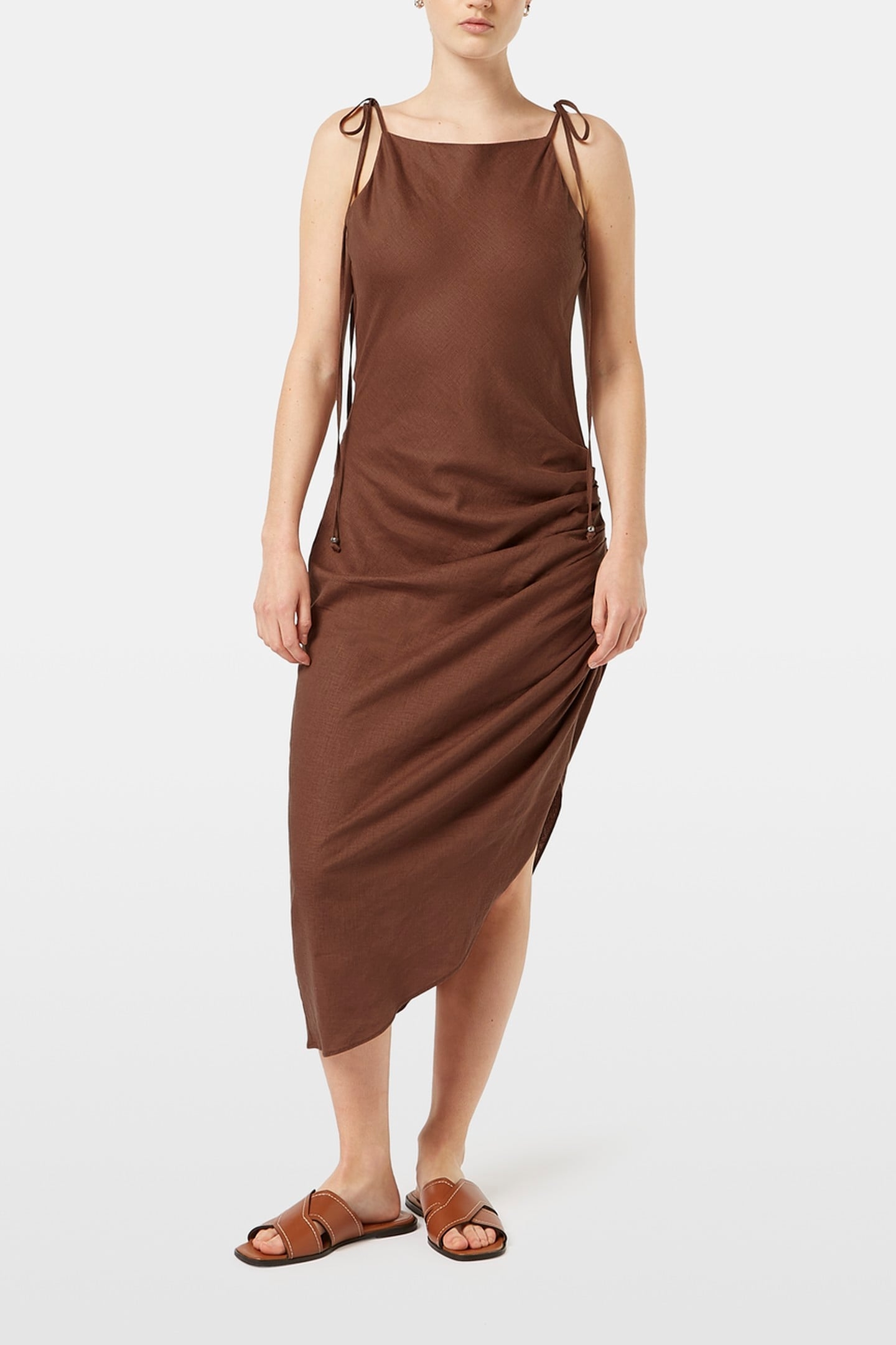 LINEN VISCOSE PRINTED MINI DRESS COLD BREW 1