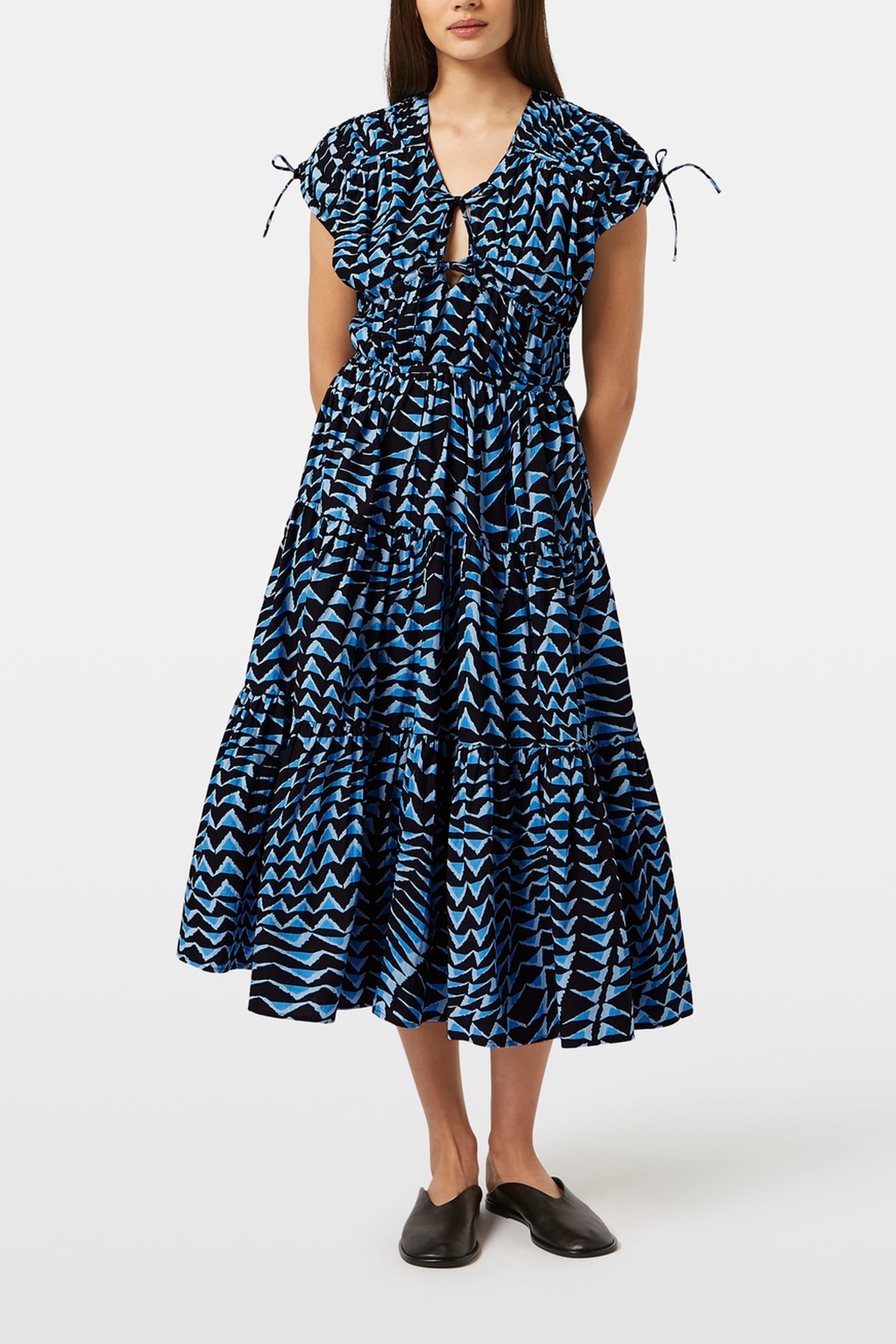 TIERED POPLIN MIDI DRESS HOUSE OF MIRRORS BLUE 1
