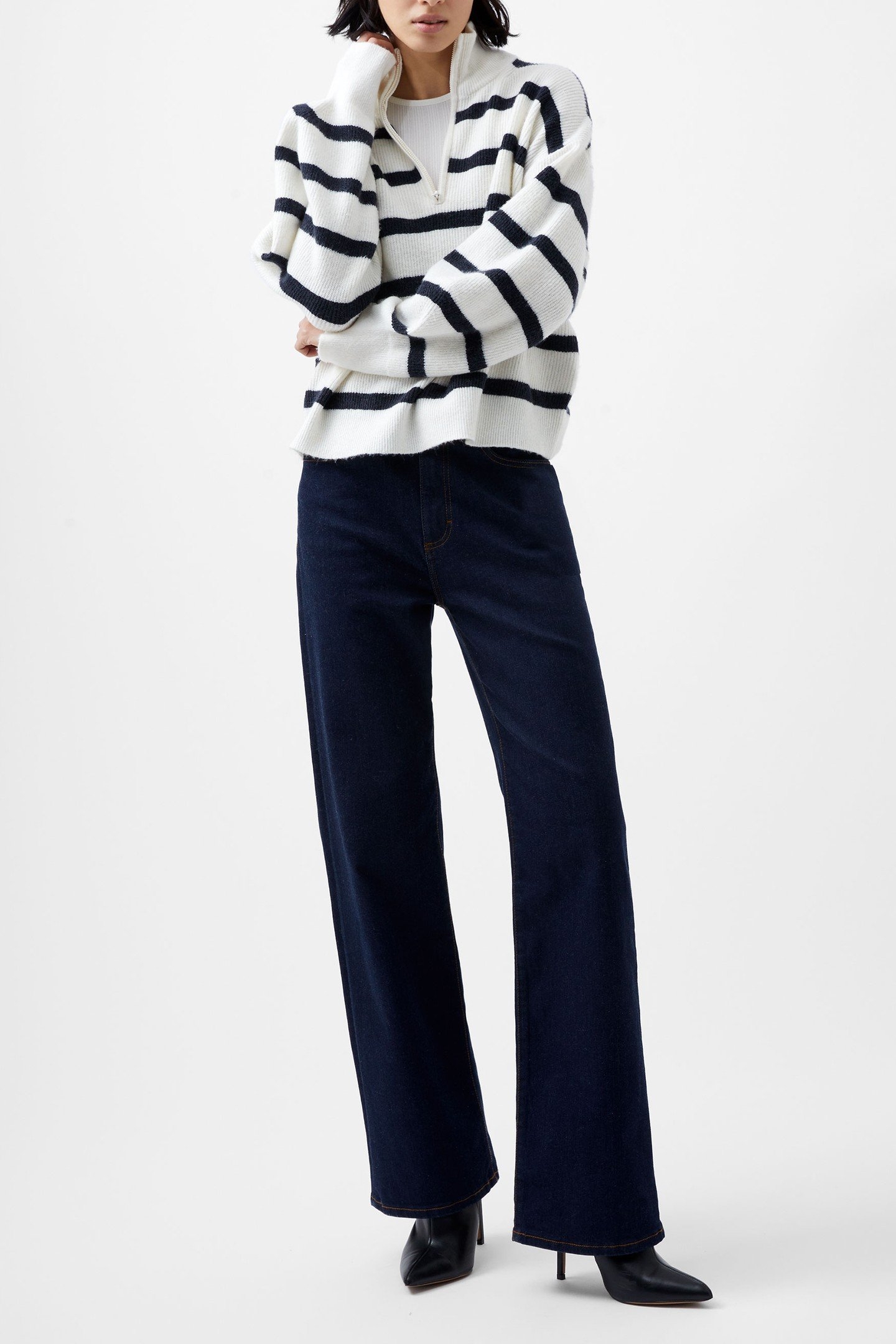 VHARI HALF KNIT JUMPER WINTER WHITE/MARINE 2