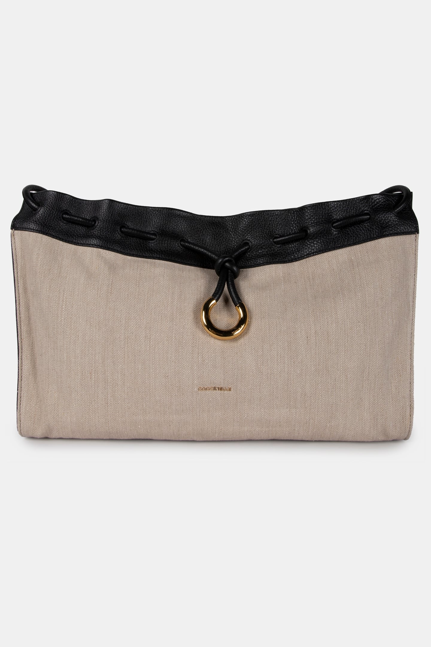 LEATHER LARGE SHOULDER BAG IN BEIGE AND BLACK 2