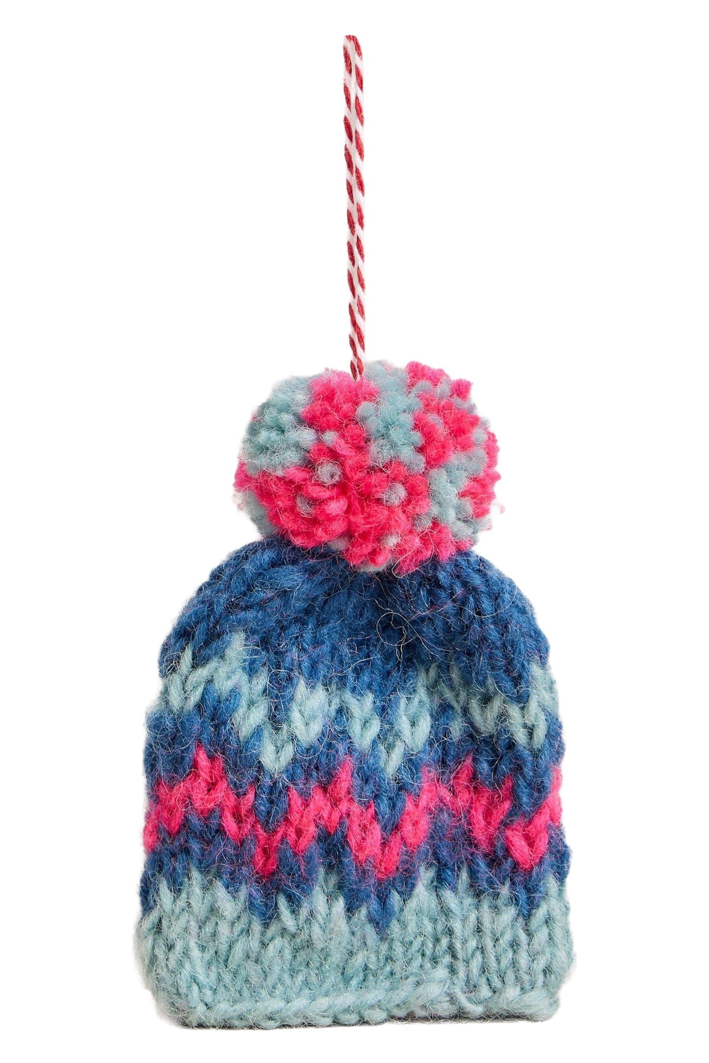 KNITTED HAT HANGING DEC TEAL MULTI 1