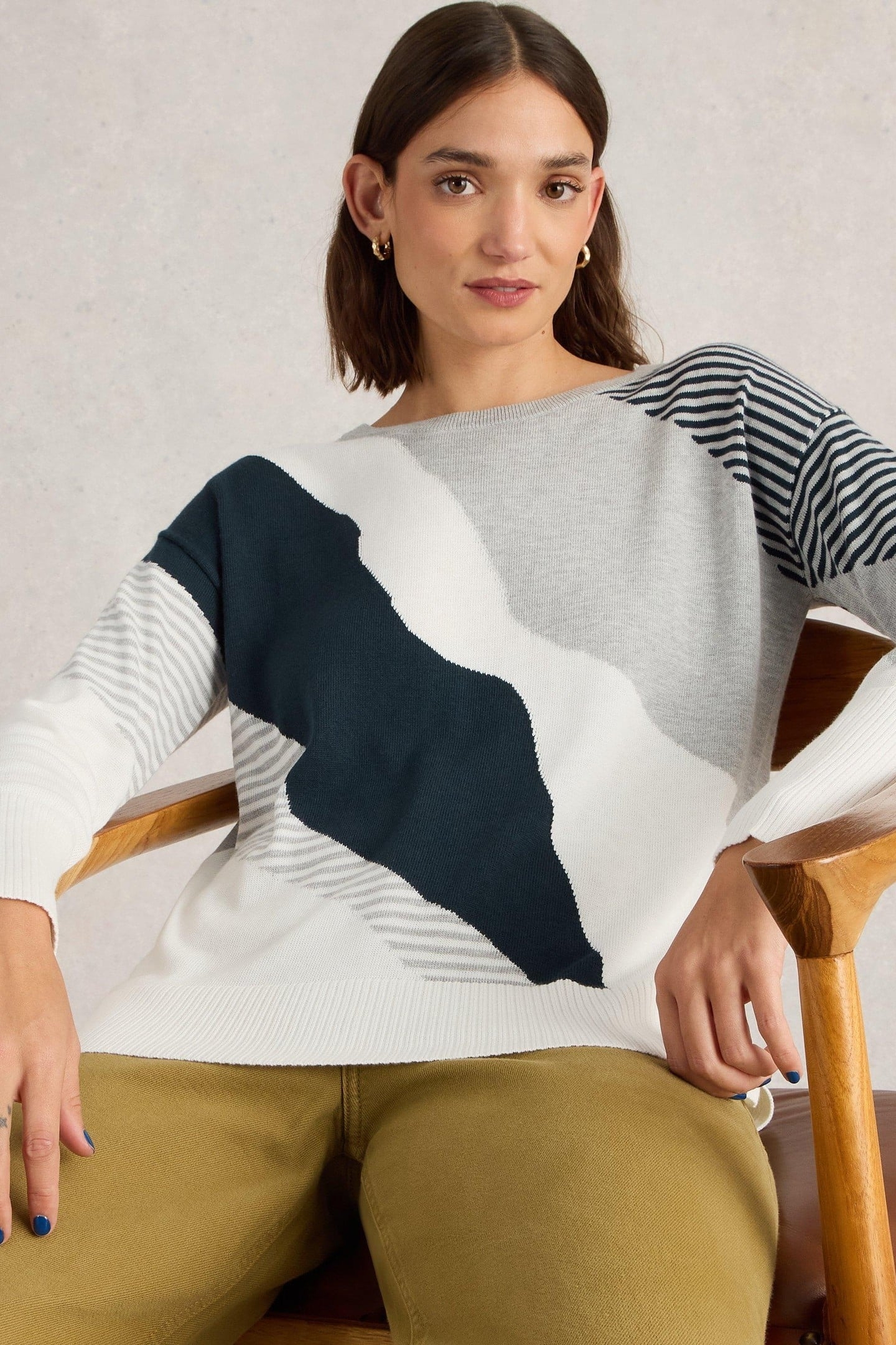 OLIVE ABSTRACT JUMPER GREY MULTI 1