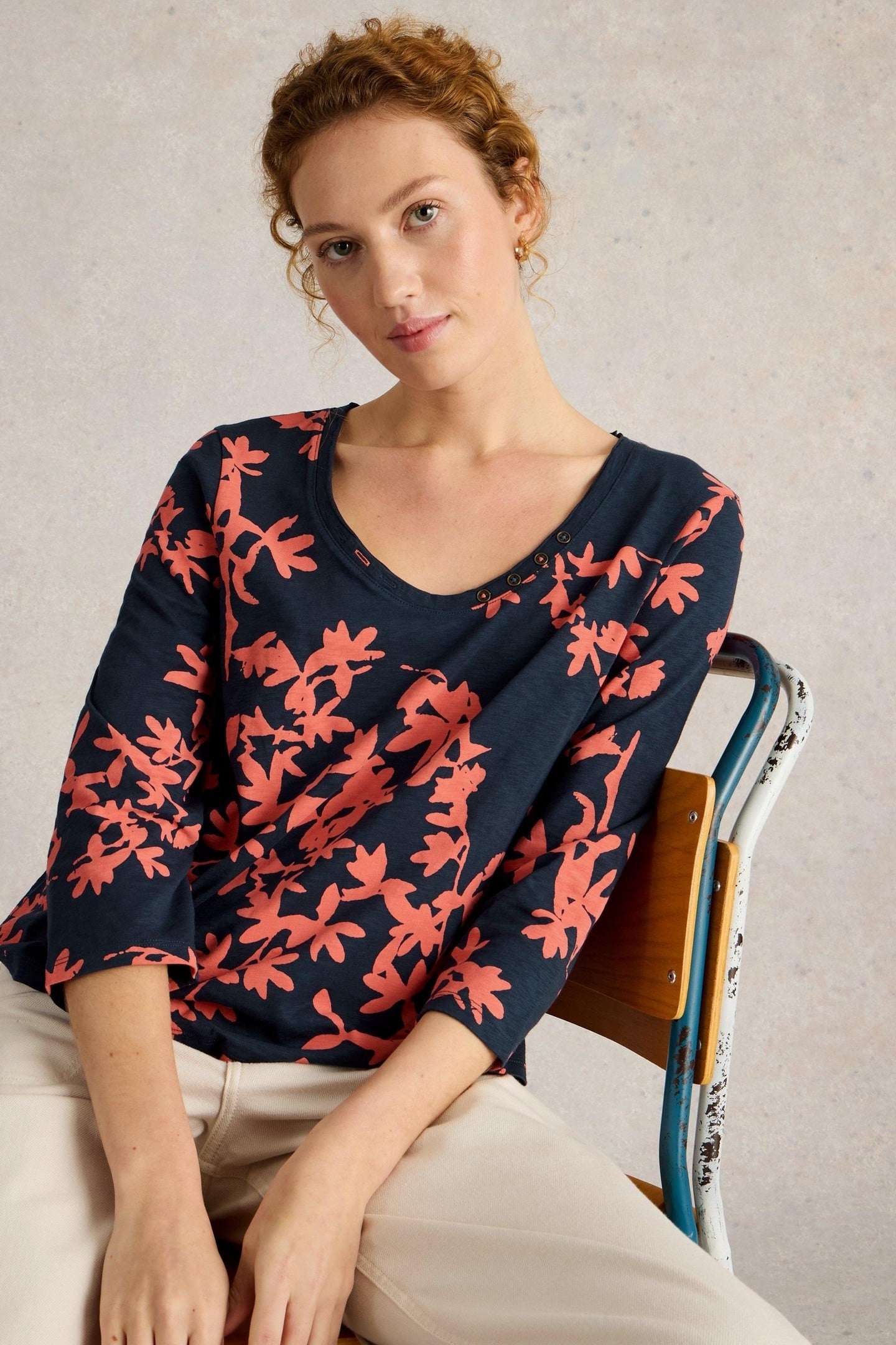 NADIA 3/4 SLEEVE TEE BLUE PRINT 6