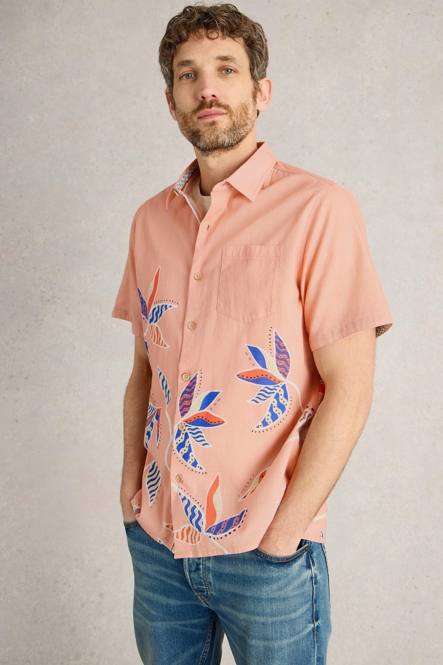 FINSBURY LEAVES PRINTED SHIRT PINK PRINT 1