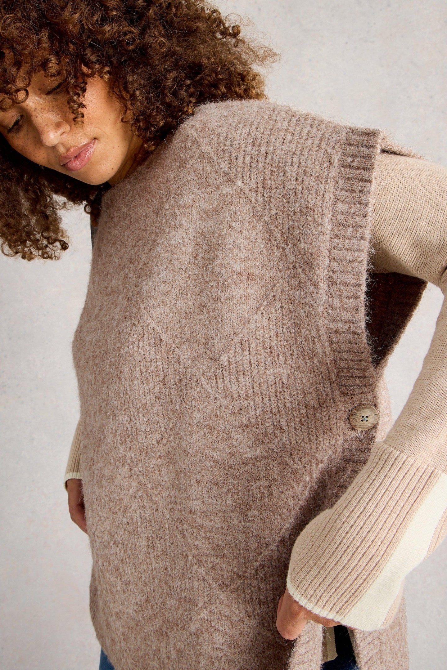 DIAMOND STITCH PONCHO LIGHT NATURAL 5