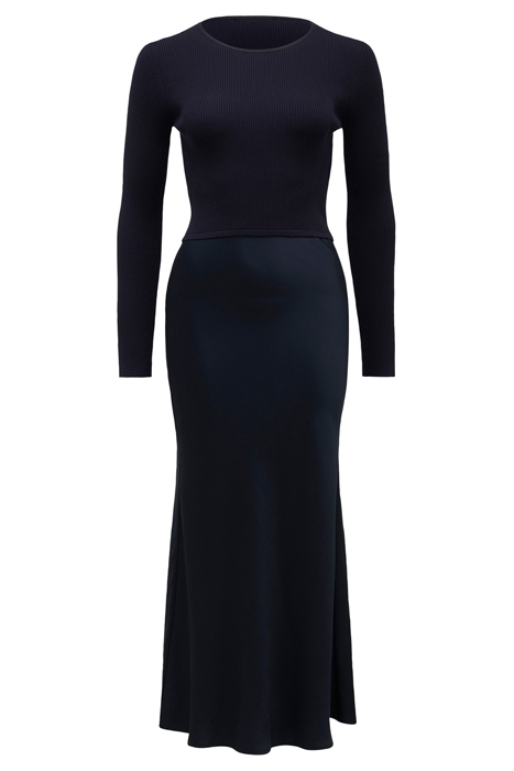 ALICIA LONG SLEEVE SATIN MIX KNIT DRESS NAVY 5