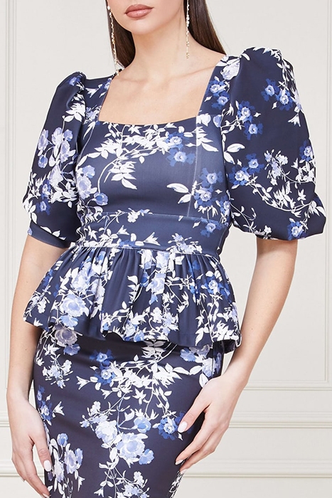 ALEXIS TOP PRINTED PETAL POSE INDIGO 1