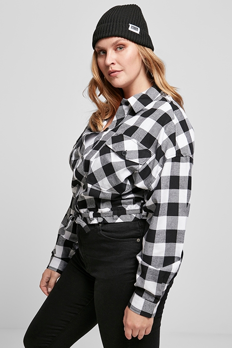 LADIES SHORT OVERSIZED CHECK SHIRT BLACK/WHITE 6